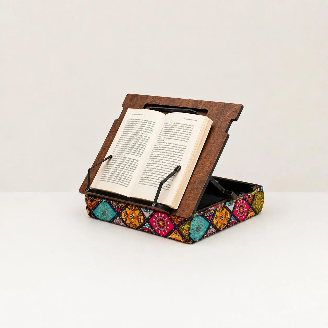 Book Holder for Reading, Wooden Book Holder with Page Holder, Decorative Book Stand, Adjustable Wooden Book Stand with Storage