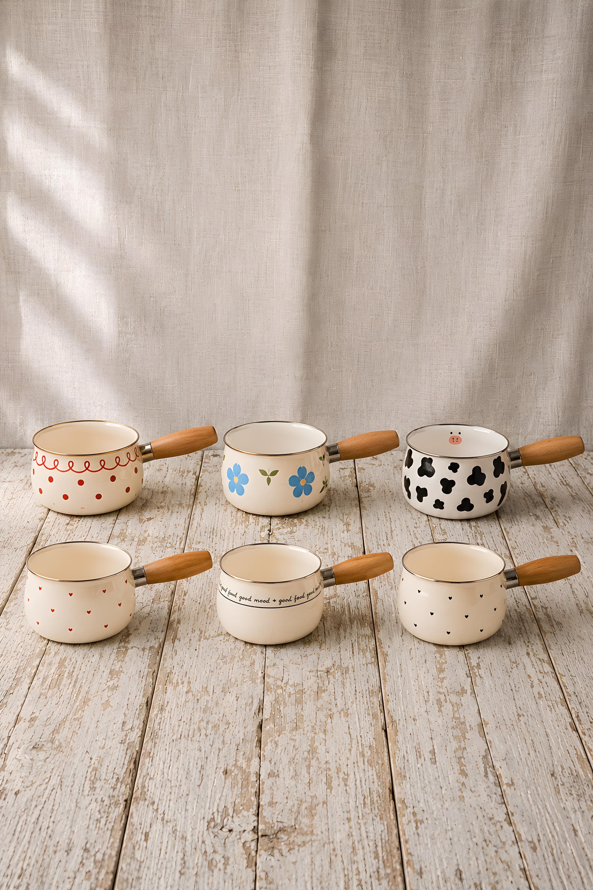Hand-Painted Enamel Saucepan, Turkish Milk Pot, Rustic Farmhouse Kitchen Decor