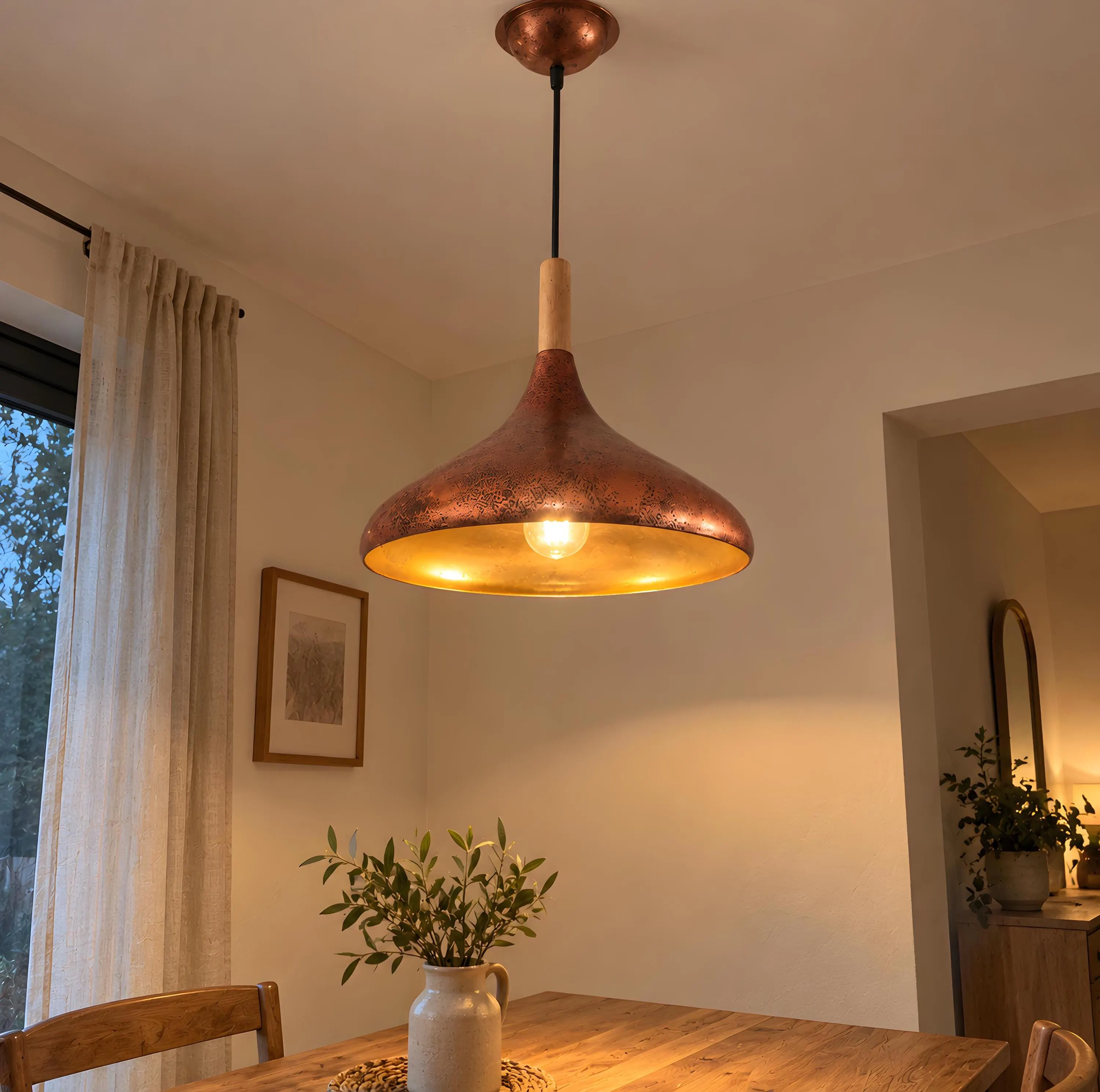 Copper Chandelier, Copper Pendant Light, Mid Century Modern Chandelier, Vintage Hanging Light, Kitchen Pendant Light Fixture