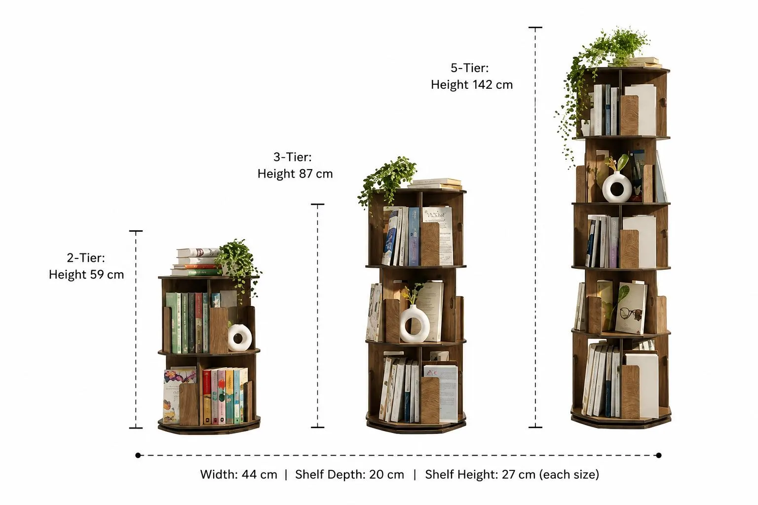 360 Rotating Bookshelf, Modern Wooden Book Stand, Tiered Floor Standing Bookcase, Space-Saving Corner Storage Tower - image 4