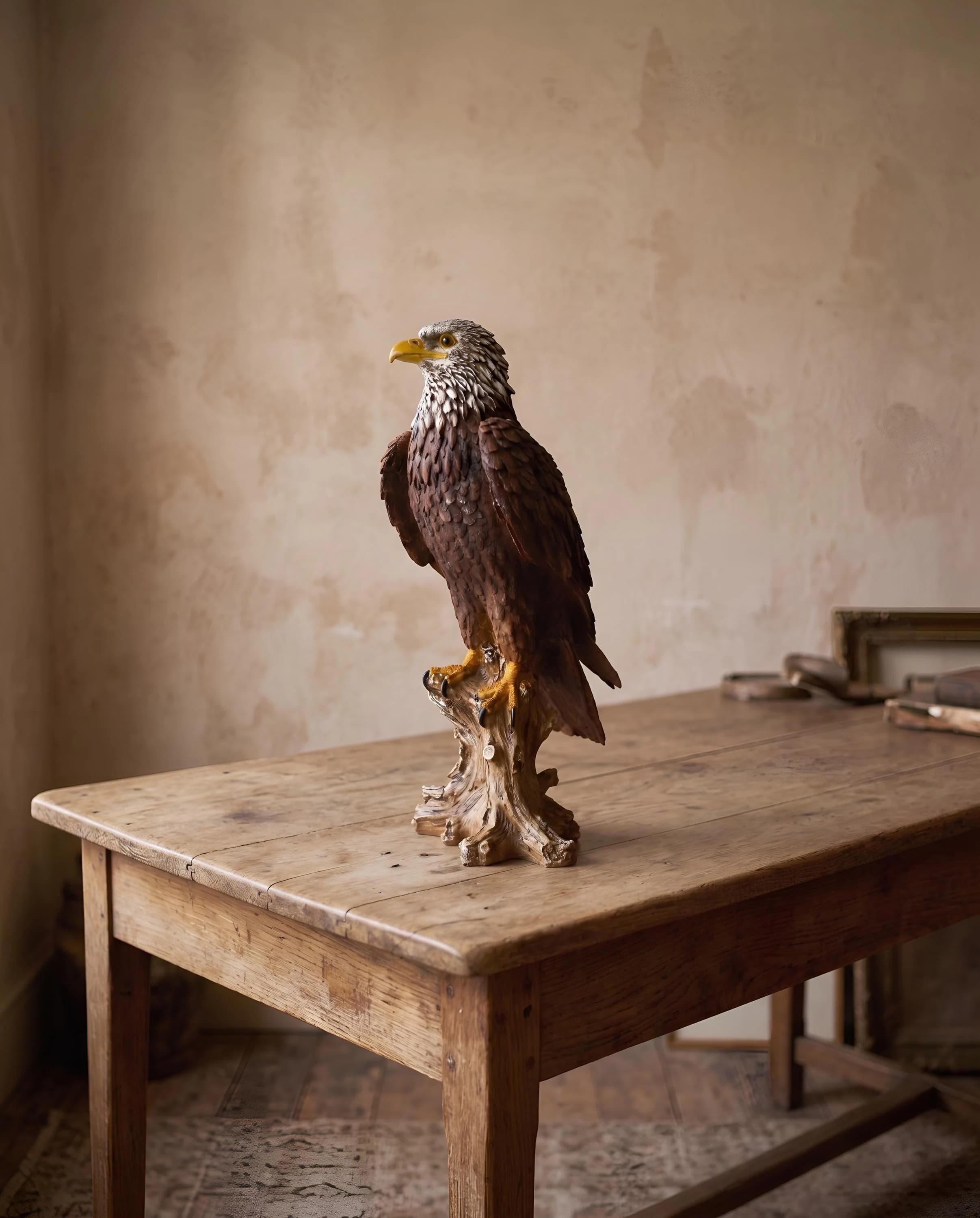 Large Eagle Statue on Driftwood Base | Realistic Bird of Prey Sculpture | Handcrafted Polyresin Figurine | Home Decor