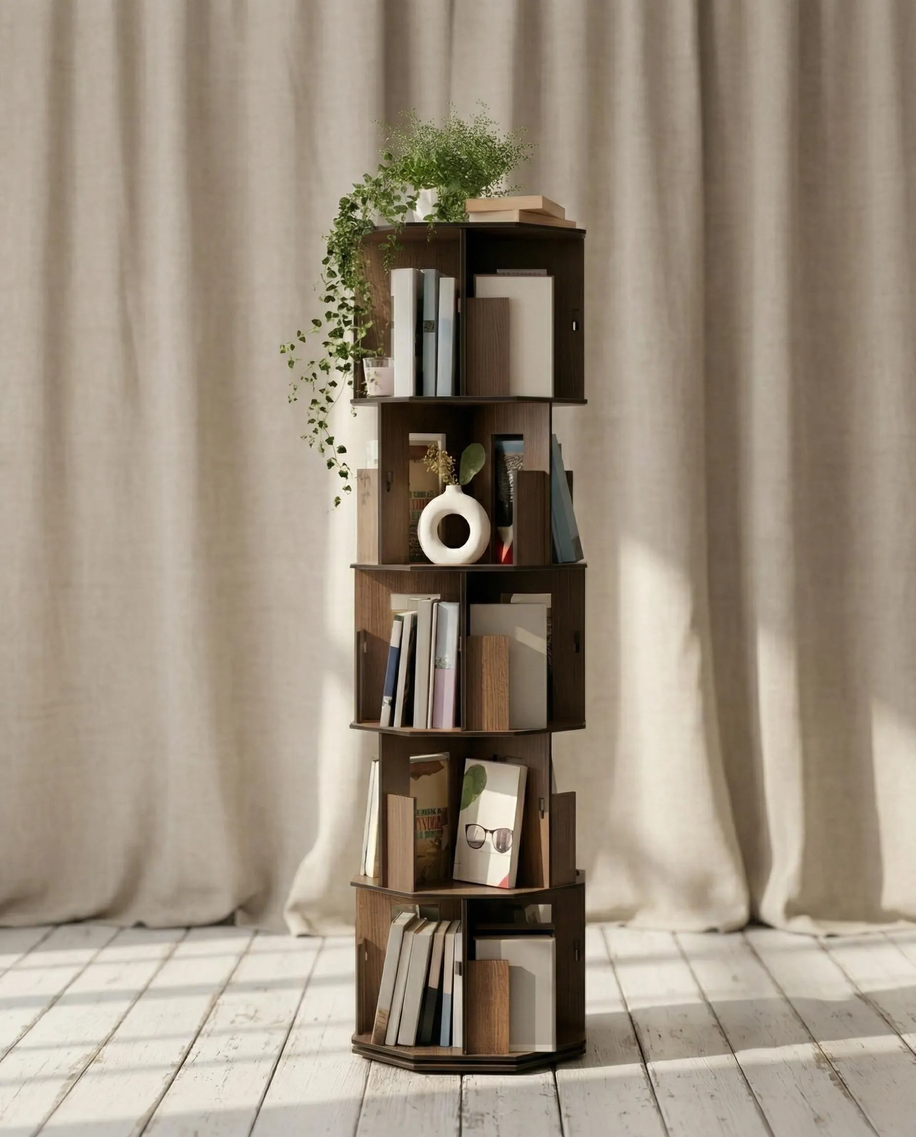 Rotating Bookshelf, Modern Wooden Book Stand, Heavy Duty 70kg Capacity, 110 Books - image 4