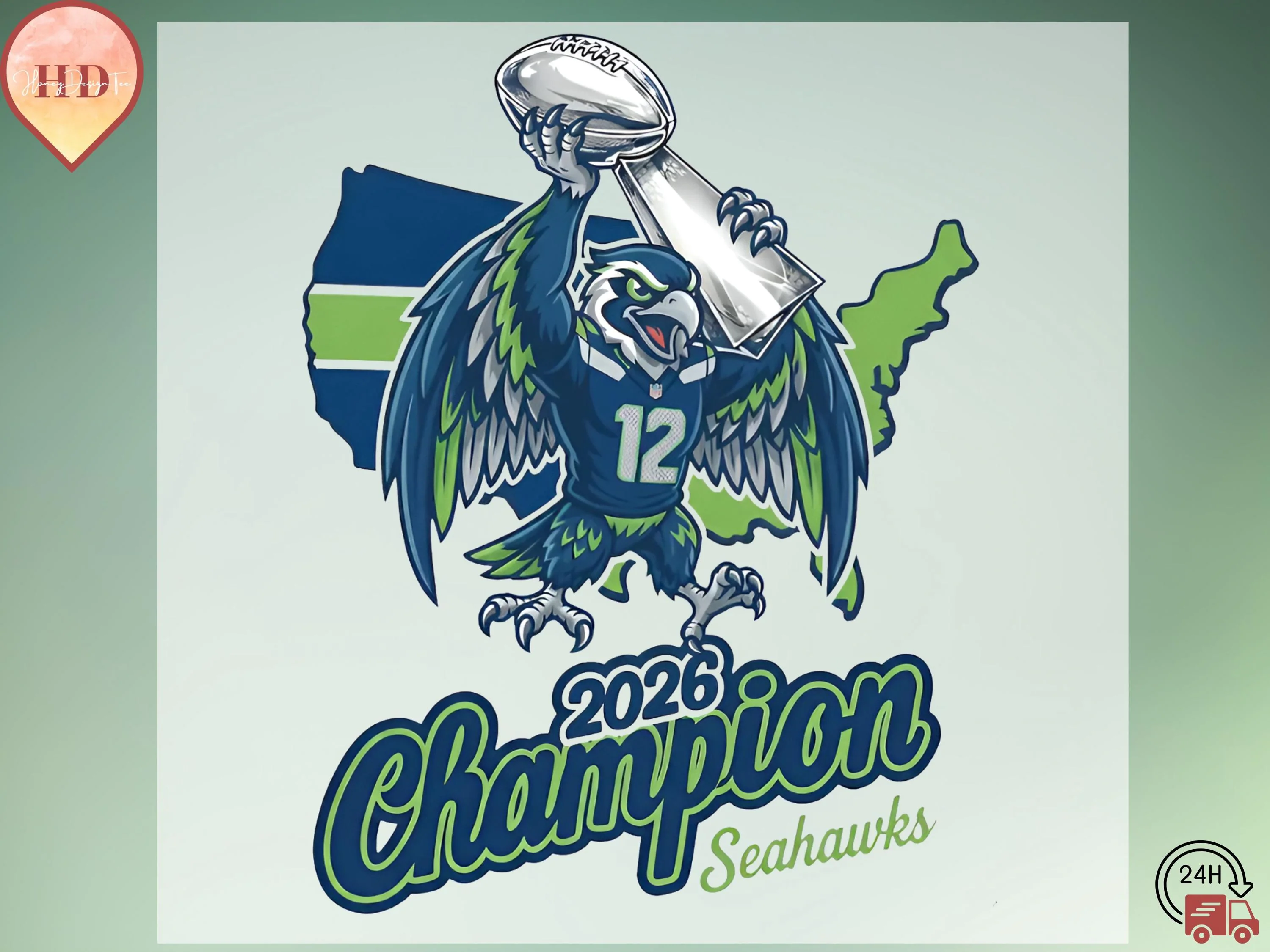 2026 Football Champion Hawk DTF Transfer | Seattle Seahawks Heat Press Design