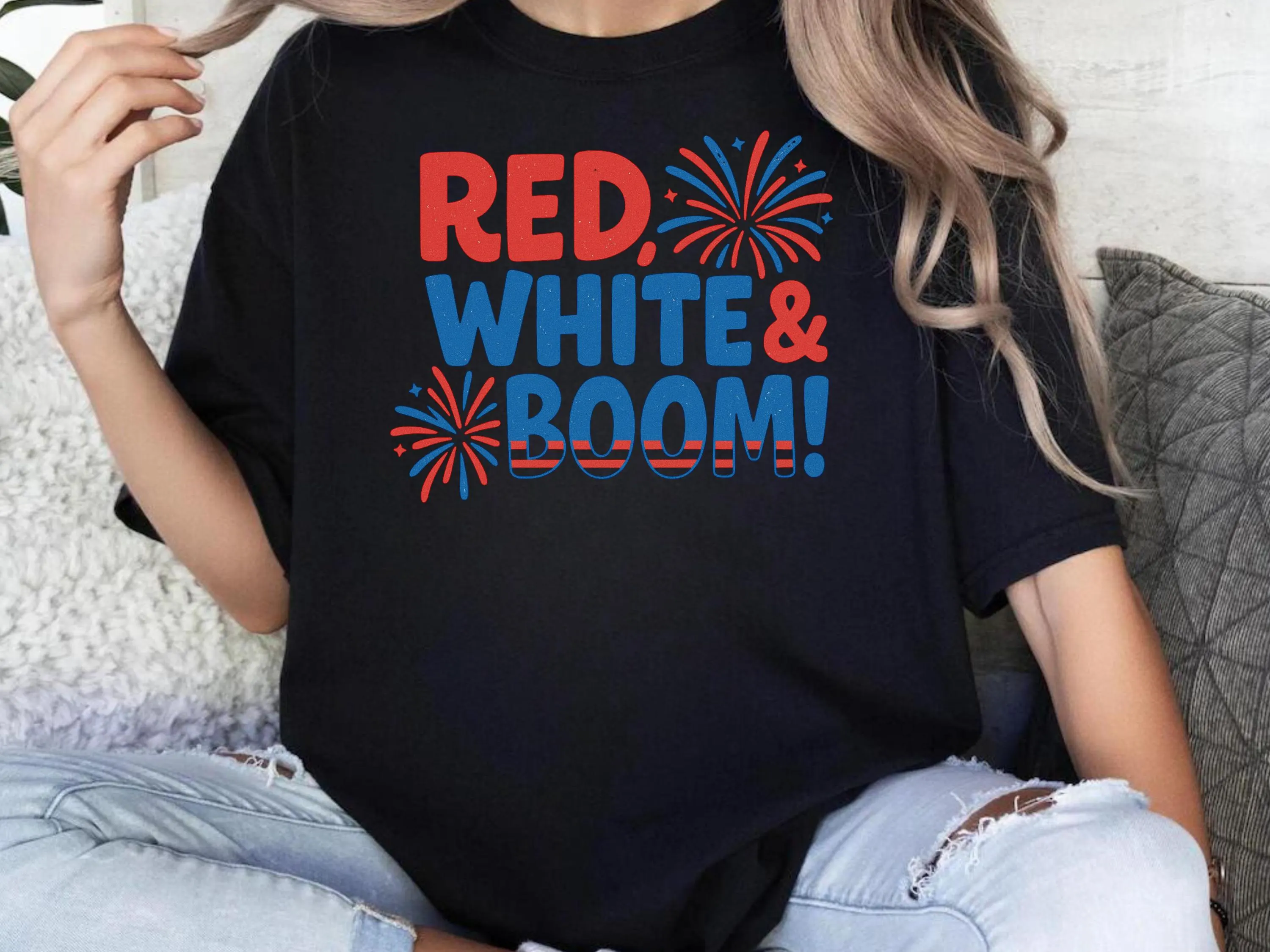 Red White & Boom DTF Transfer, 4th of July Heat Press, Patriotic Fireworks Shirt Print, Independence Day Iron On, USA Flag Heat Transfer