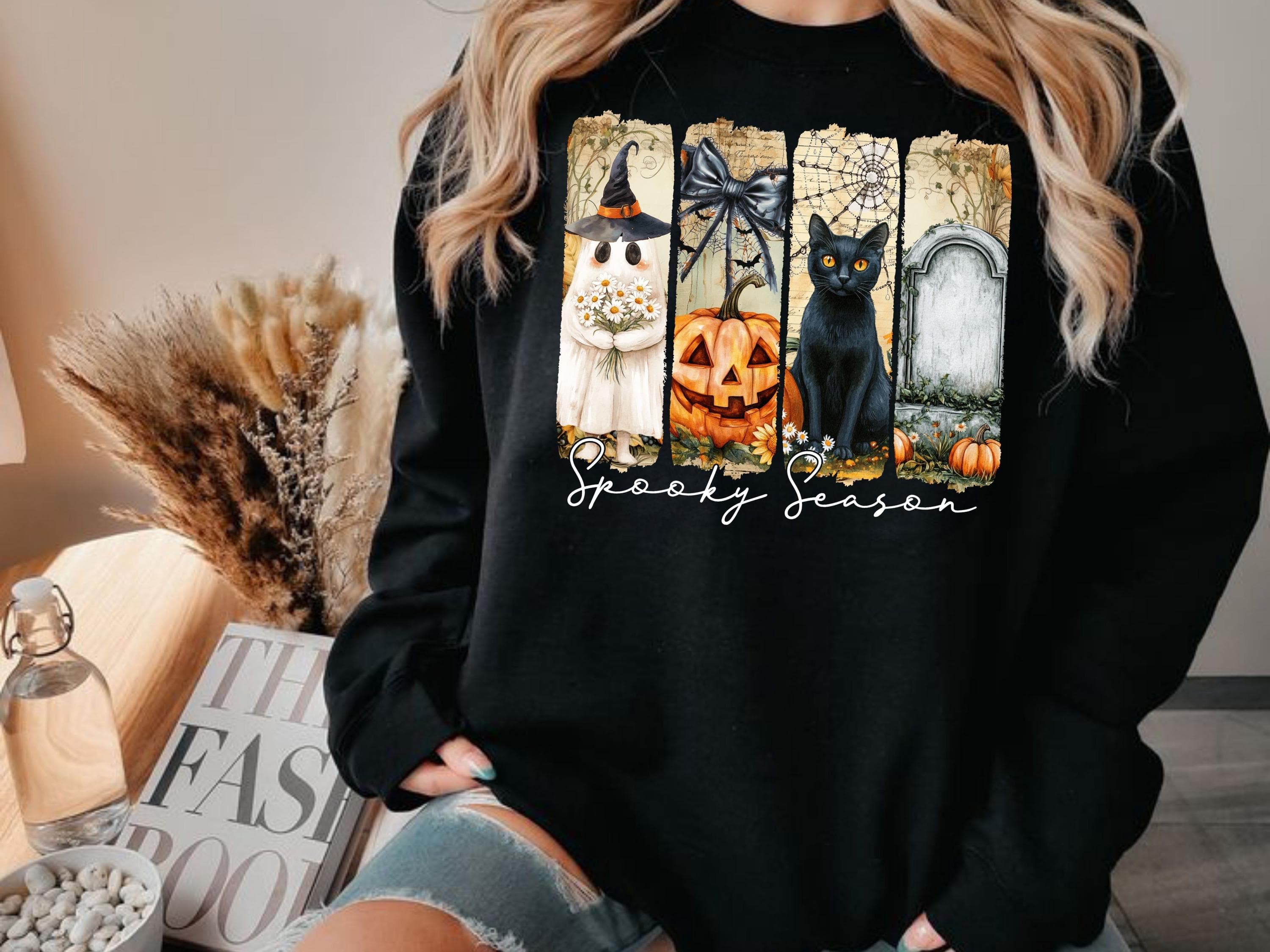 Spooky Season DTF, Halloween Ghost, Cat, Pumpkin Design, Fall Heat Press, Halloween DTF Transfer, Black Cat Fall Spooky Shirt Heat Transfer