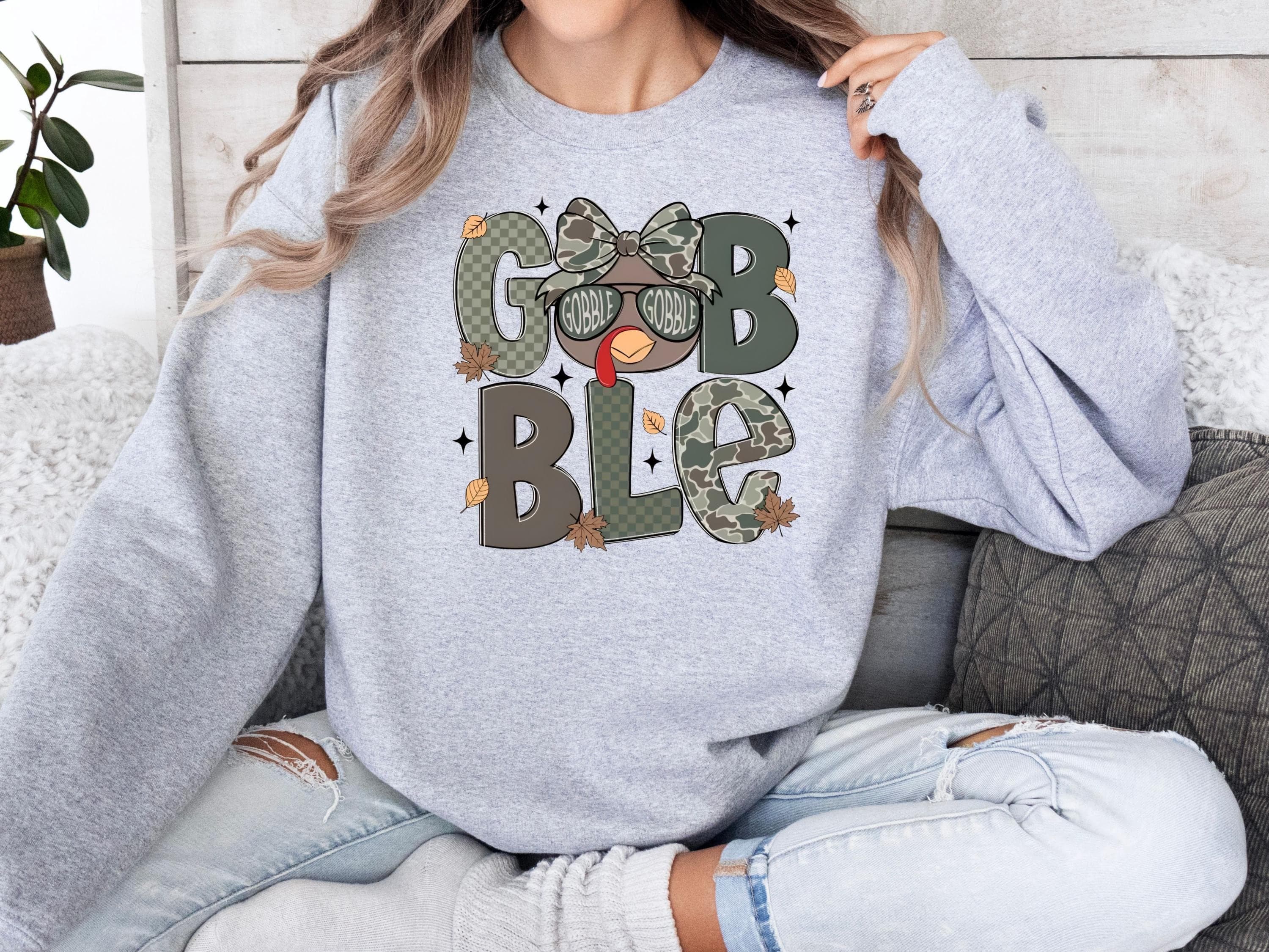 Gobble Turkey Camo Bow DTF Transfer, Thanksgiving Shirt Print - image 5