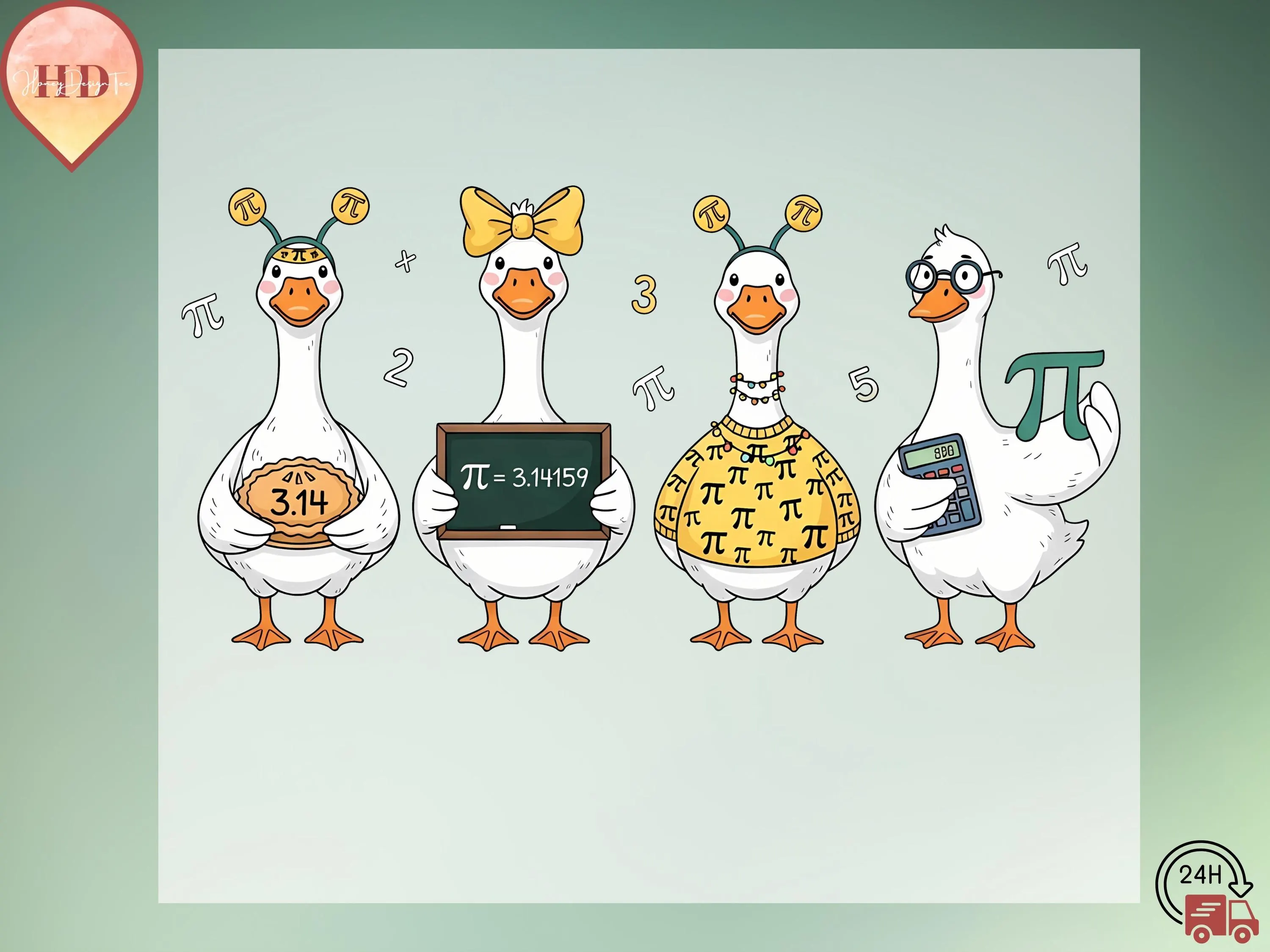 Pi Day Duck DTF Transfer, Funny Math Teacher Shirt Print
