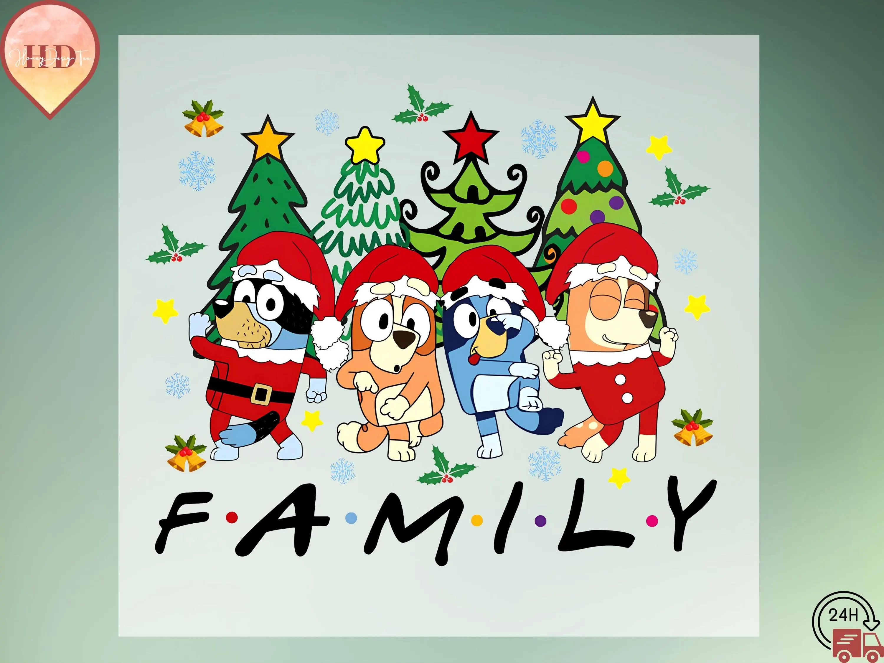 Blue Dog Friends Christmas DTF: Family Xmas Heat Press