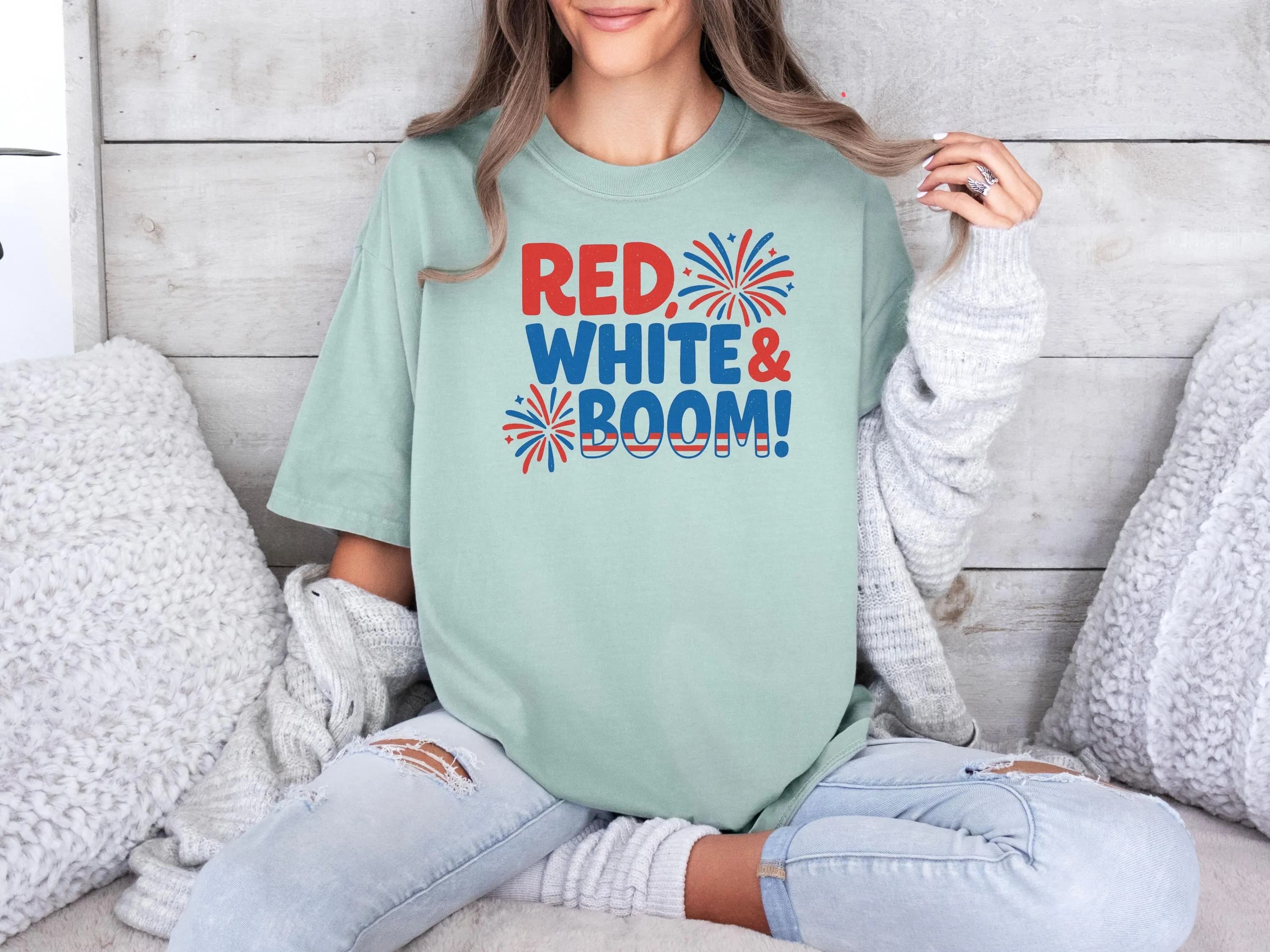 Red White & Boom DTF Transfer, 4th of July Heat Press, Patriotic Fireworks Shirt Print, Independence Day Iron On, USA Flag Heat Transfer