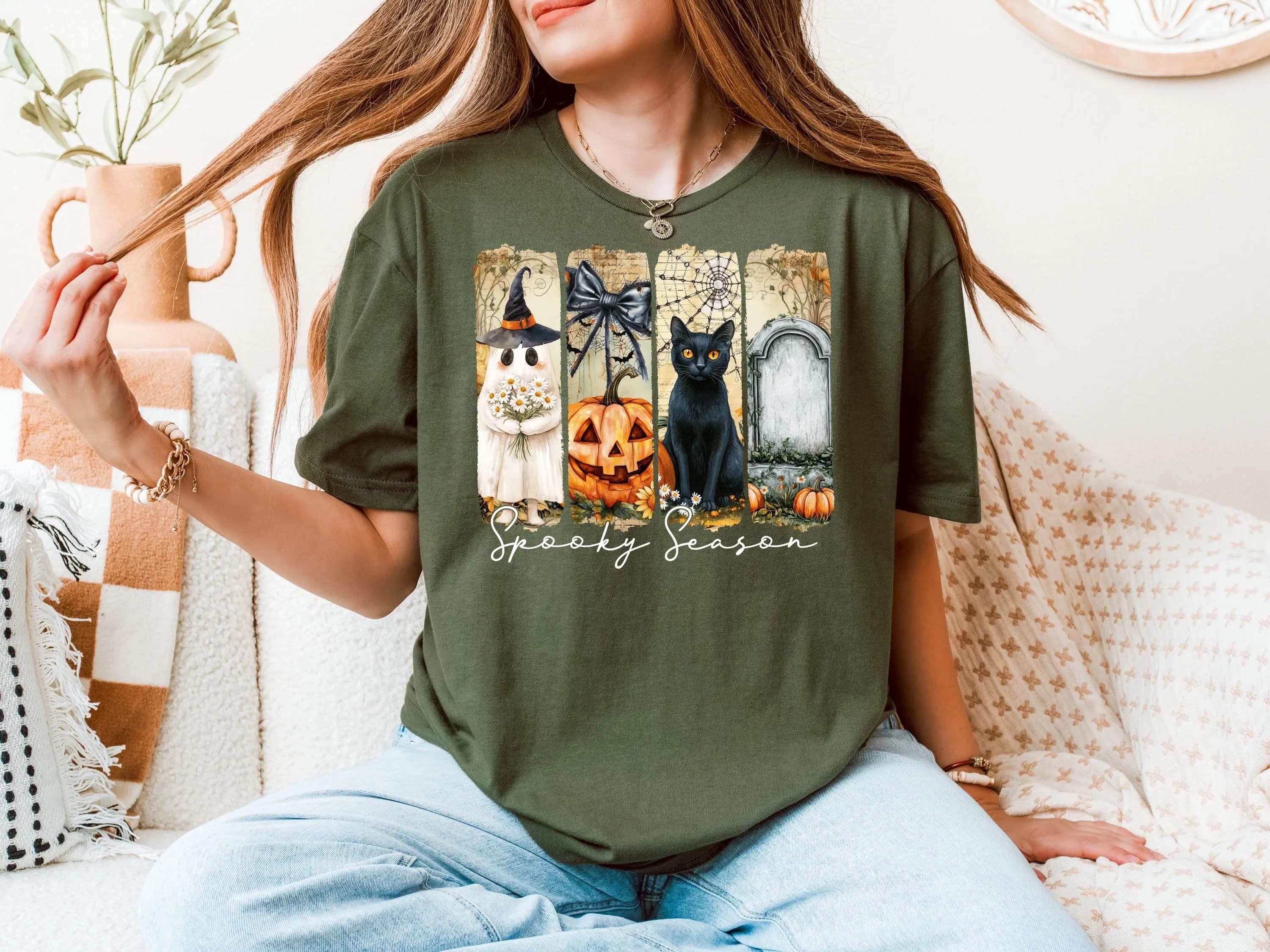 Spooky Season DTF, Halloween Ghost, Cat, Pumpkin Design, Fall Heat Press, Halloween DTF Transfer, Black Cat Fall Spooky Shirt Heat Transfer