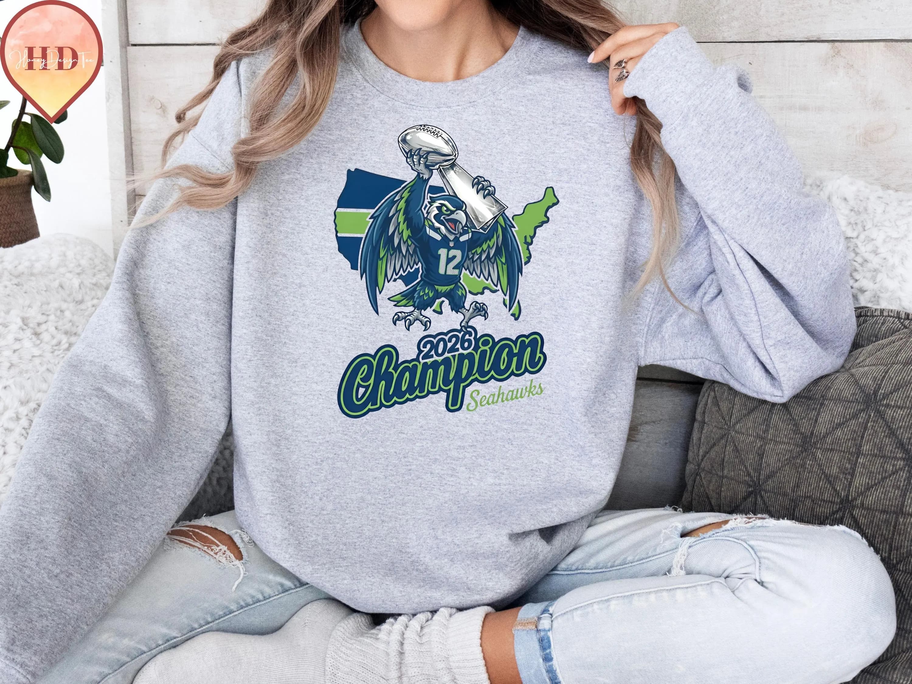 2026 Football Champion Hawk DTF Transfer | Seattle Seahawks Heat Press Design - image 4