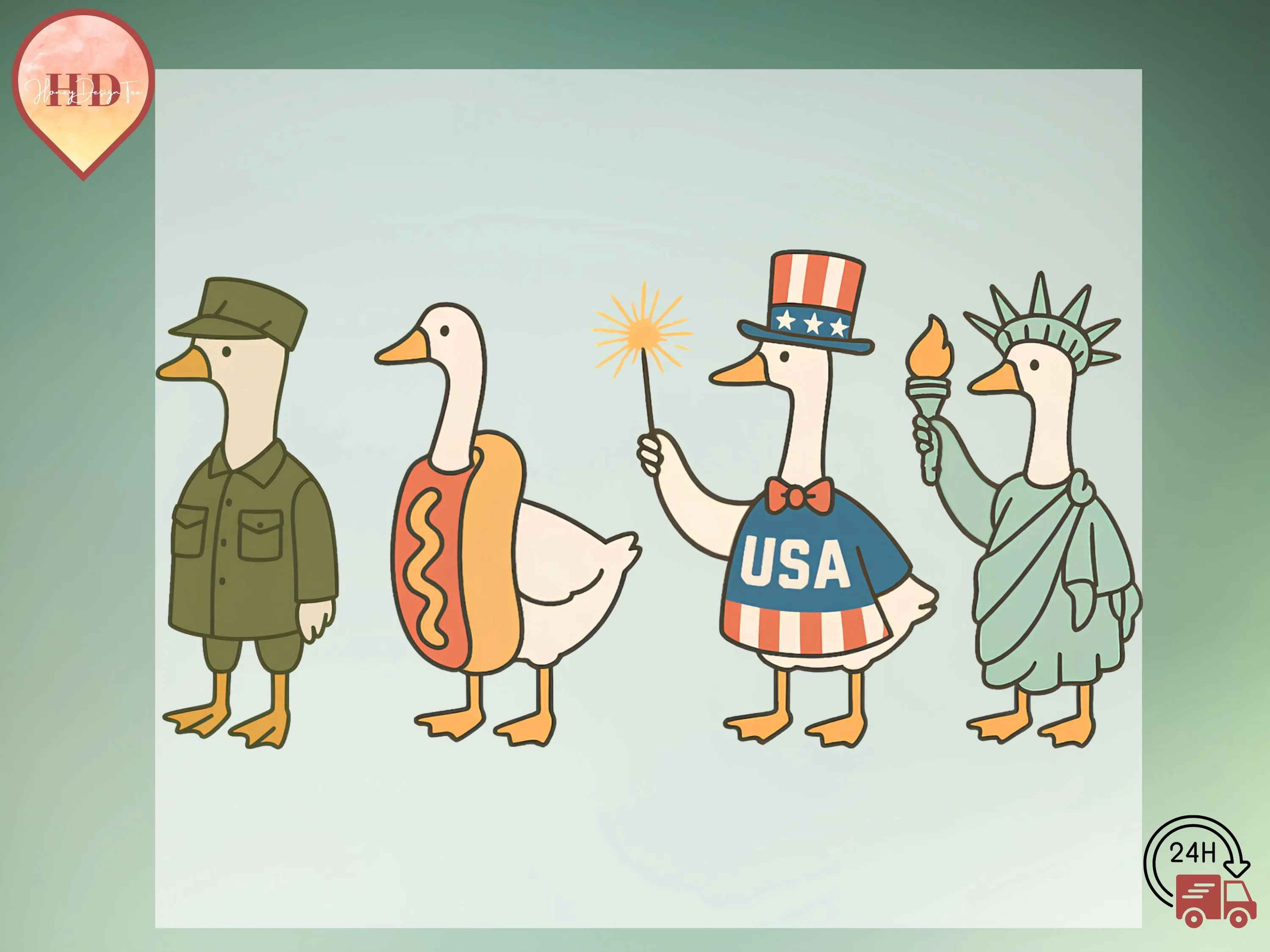 Fourth of July Goose DTF Transfer: American Flag Shirt Iron On