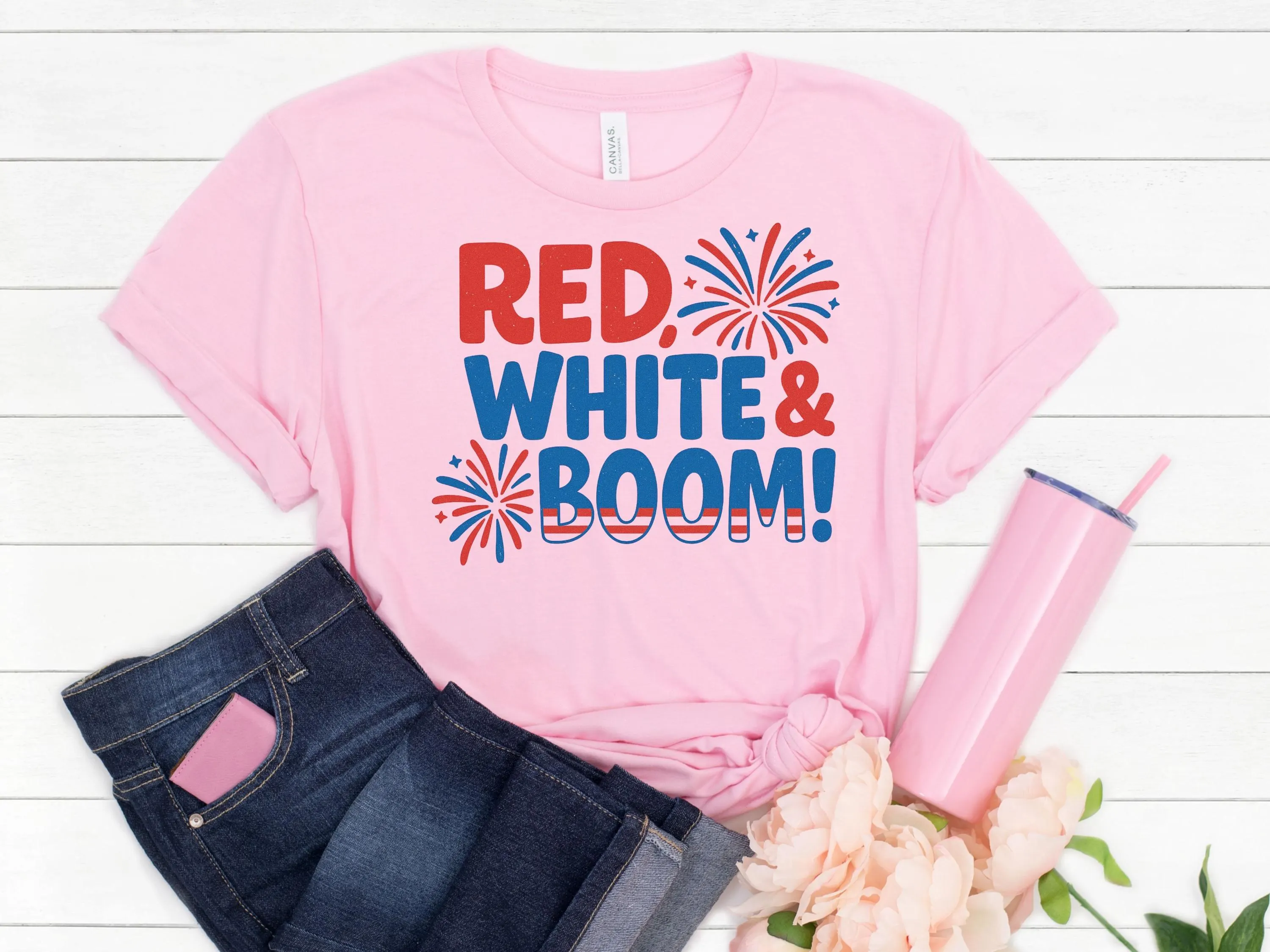 Red White & Boom DTF Transfer, 4th of July Heat Press, Patriotic Fireworks Shirt Print, Independence Day Iron On, USA Flag Heat Transfer
