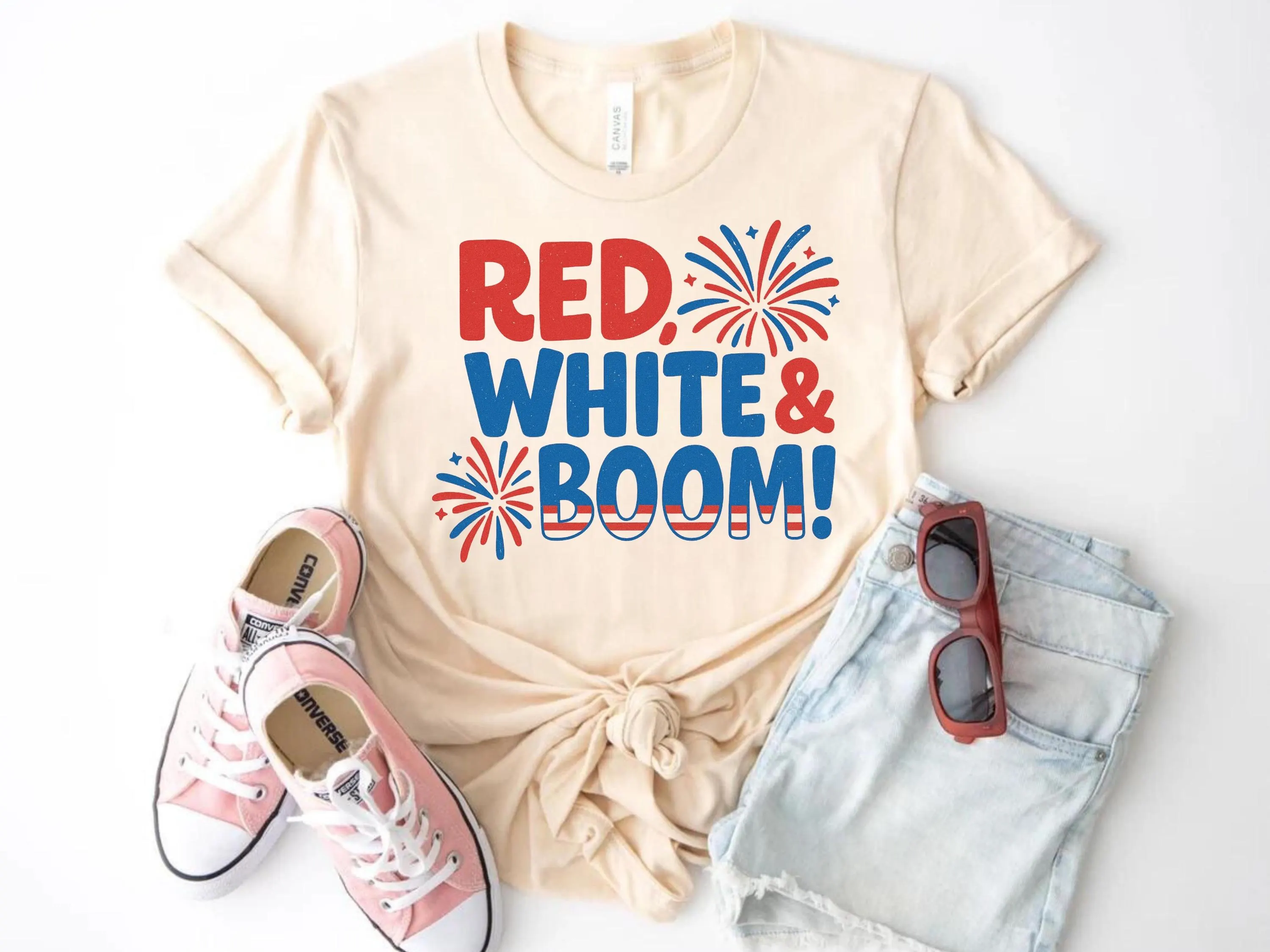Red White & Boom DTF Transfer, 4th of July Heat Press, Patriotic Fireworks Shirt Print, Independence Day Iron On, USA Flag Heat Transfer