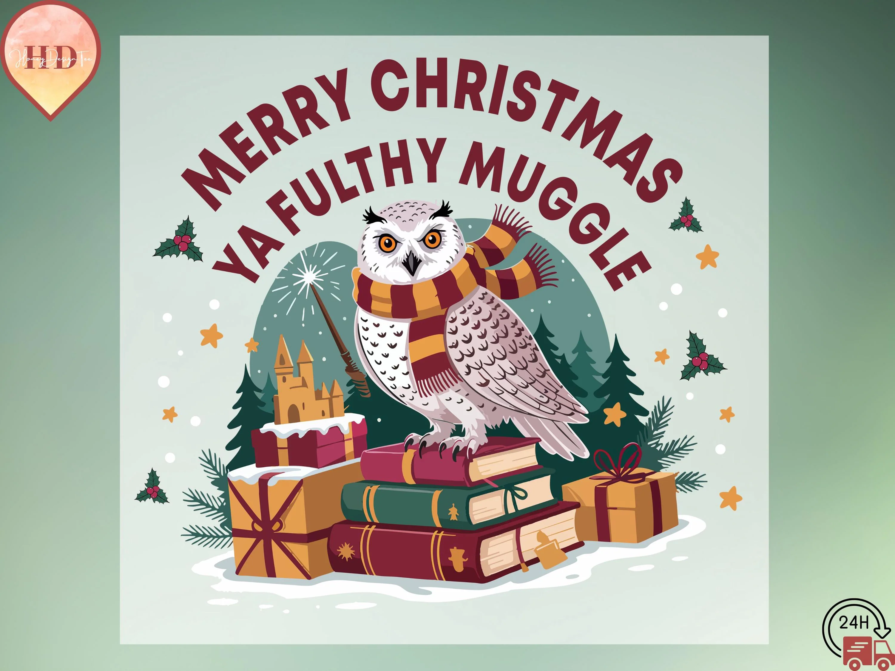 Funny Wizard Christmas Owl DTF: Merry Christmas Ya Filthy Muggle Heat Press