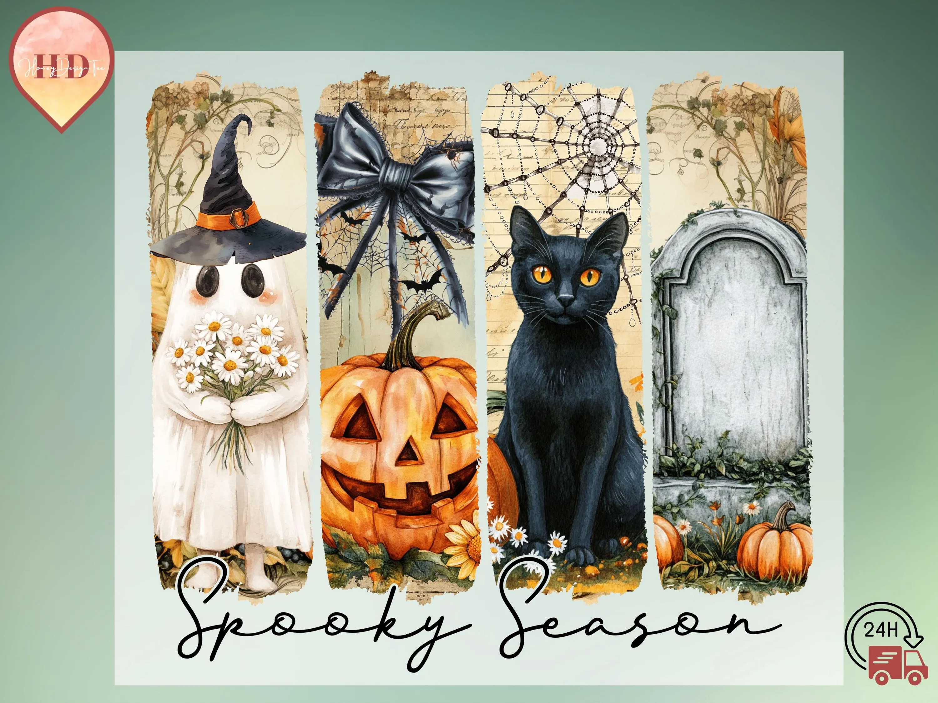 Halloween DTF Transfer: Spooky Ghost, Cat & Pumpkin Design