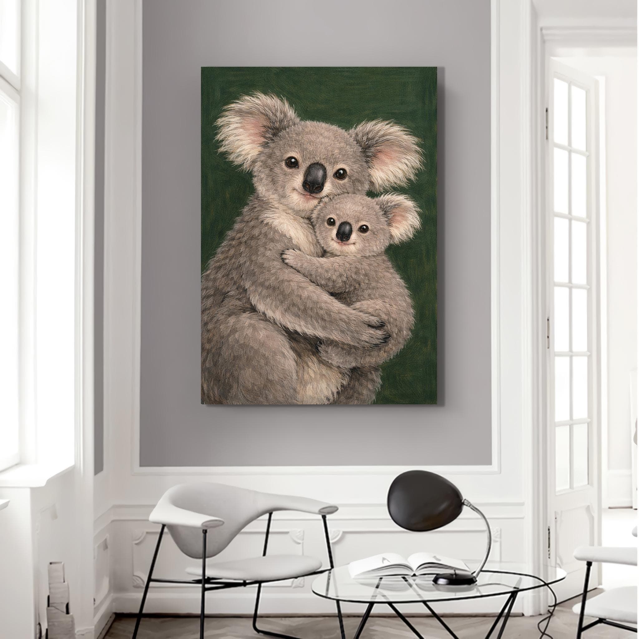 Koala Mother  Baby Canvas,Cute Animal Wall Art,Nursery Decor,Wildlife Painting,Baby Room Decor,Australian Animal Art,Soft Neutral Wall Art