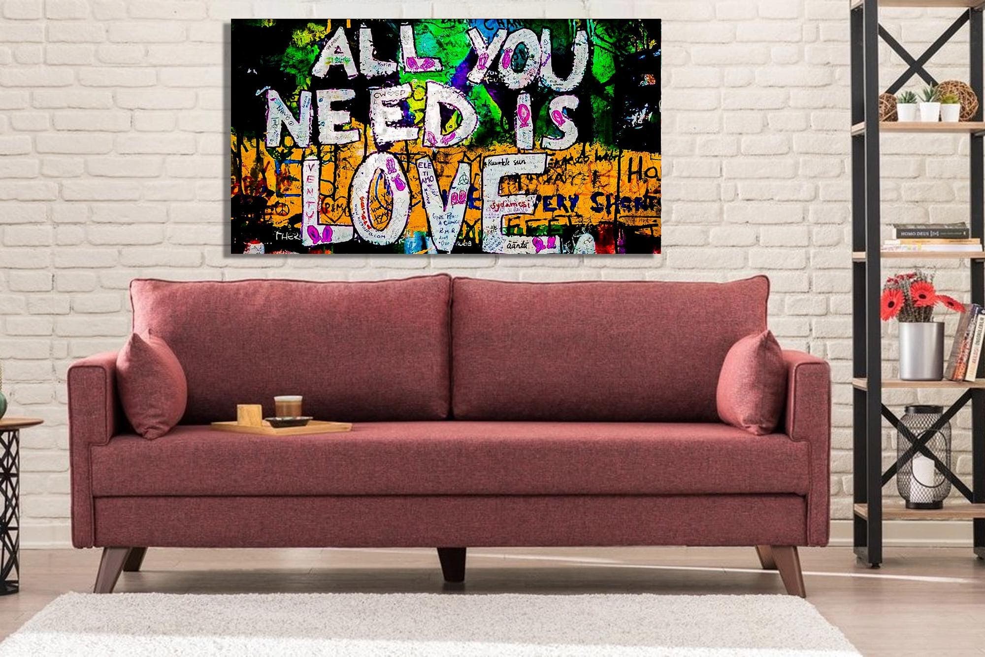 All You Need Is Love Graffiti Canvas Art: Street Wall Decor