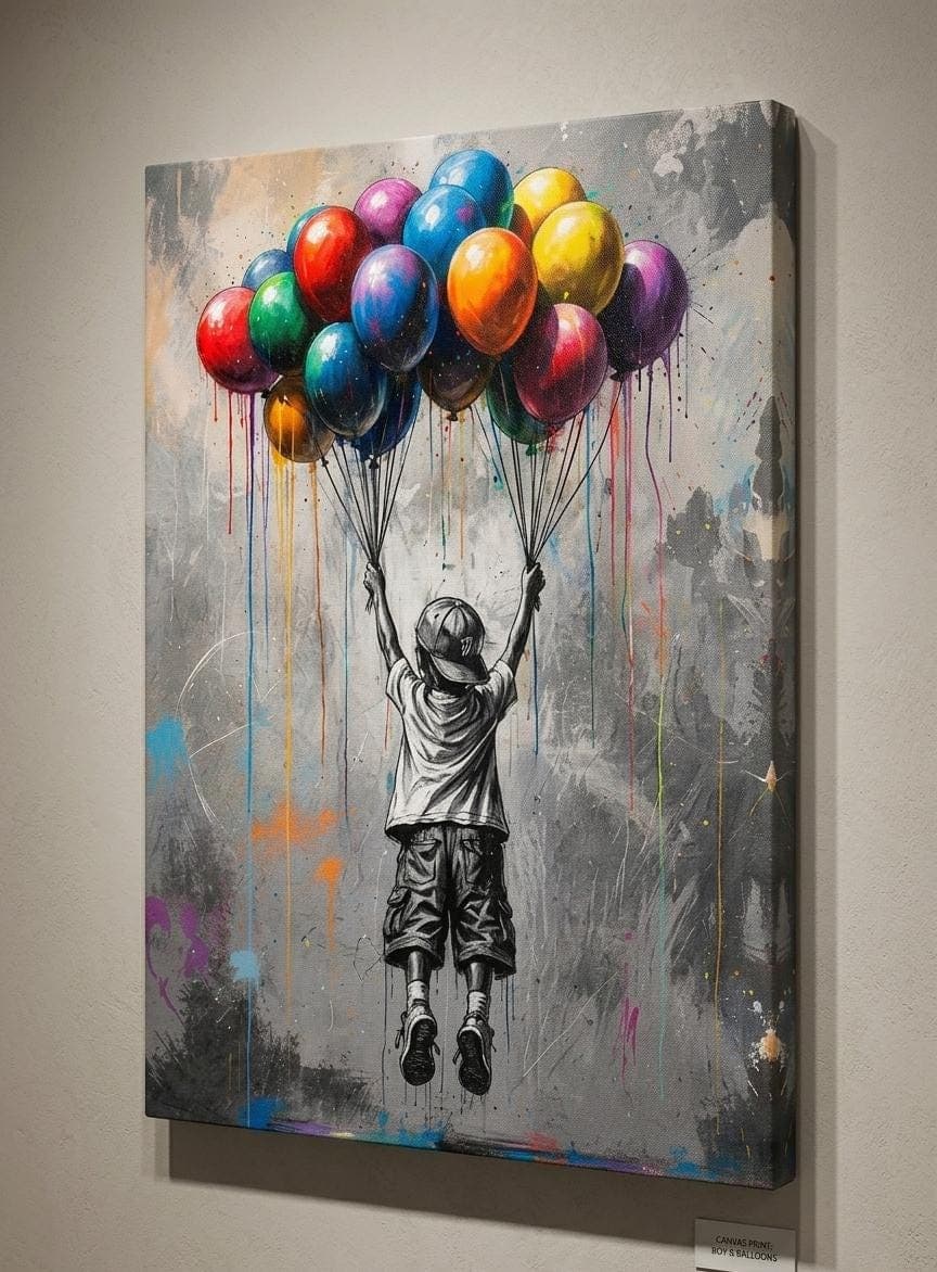 Colorful Balloon Street Art Canvas, Nursery Wall Art, Urban Graffiti Wallart, Charcoal Style Print, Kids Room Decor, Gift Idea - image 5