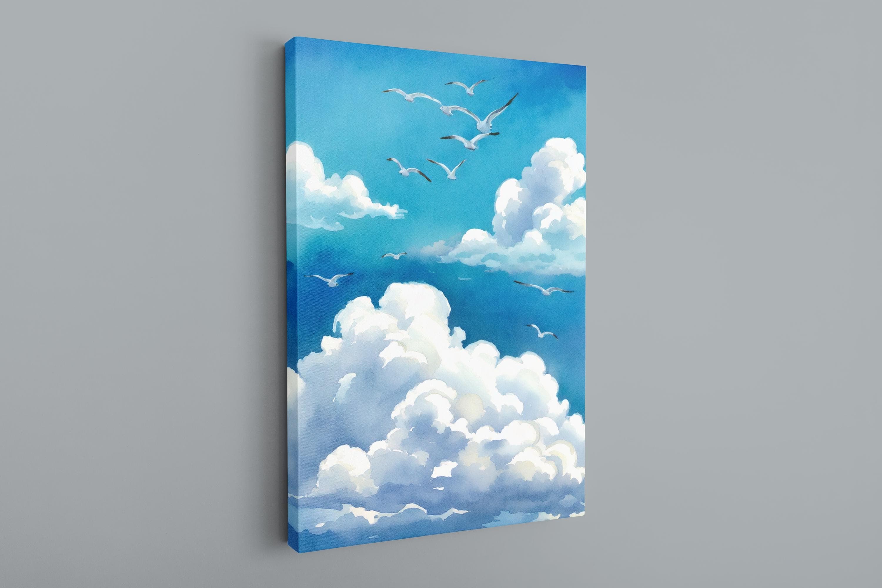 Flying Birds and Clouds Canvas Art Print - Vertical Wall Hanging - image 5