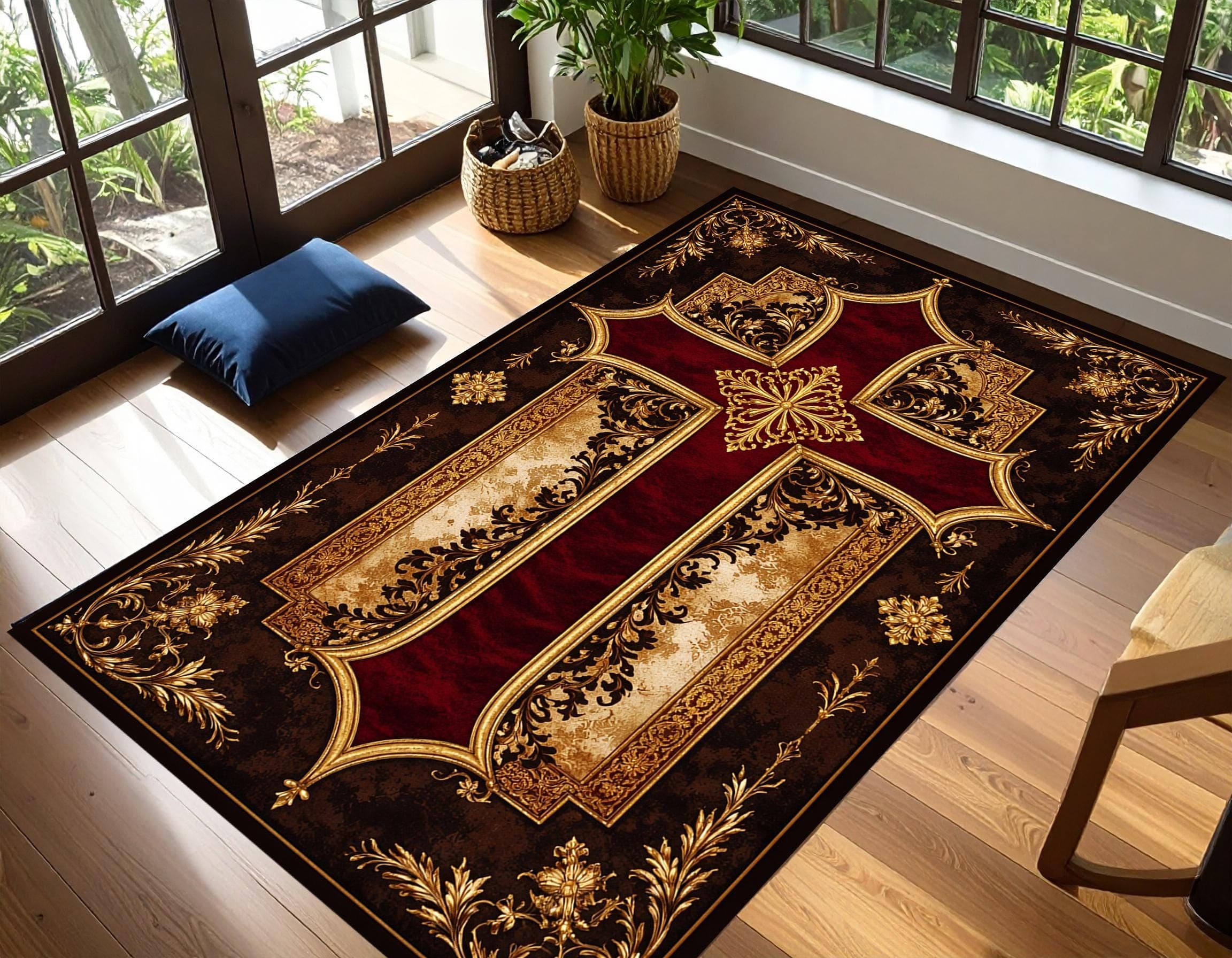 Elegant Prayer Mats, Spiritual Life, Religion,Christian Cross Prayer Mat,Velvet Non-Slip PRayer Mat, Orthodox Prayer Mat,Golden Cross Design