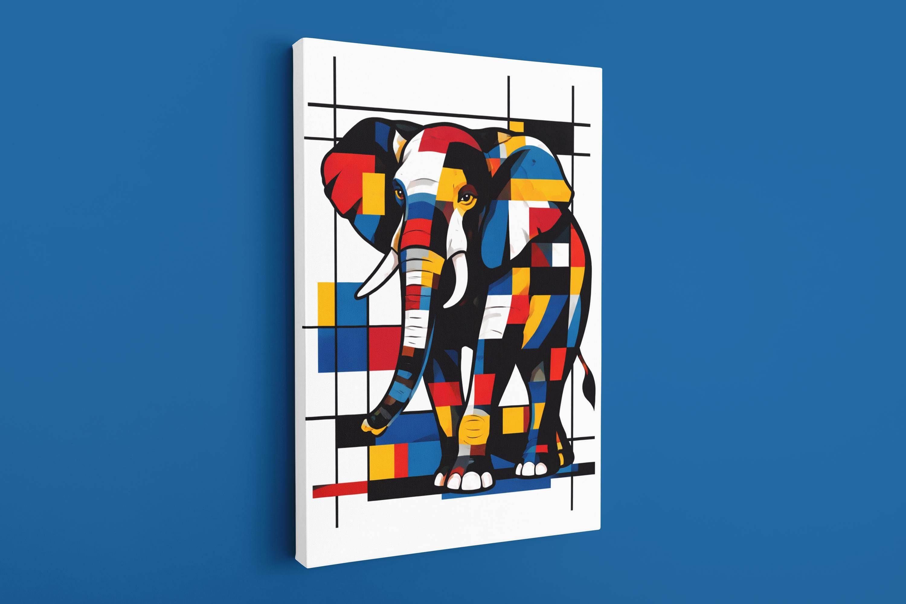 Mondrian Style Elephant Canvas Wall Art, Geometric Abstract Elephant Painting, Modern Colorful Animal Art Print, Contemporary Home Decor - image 5