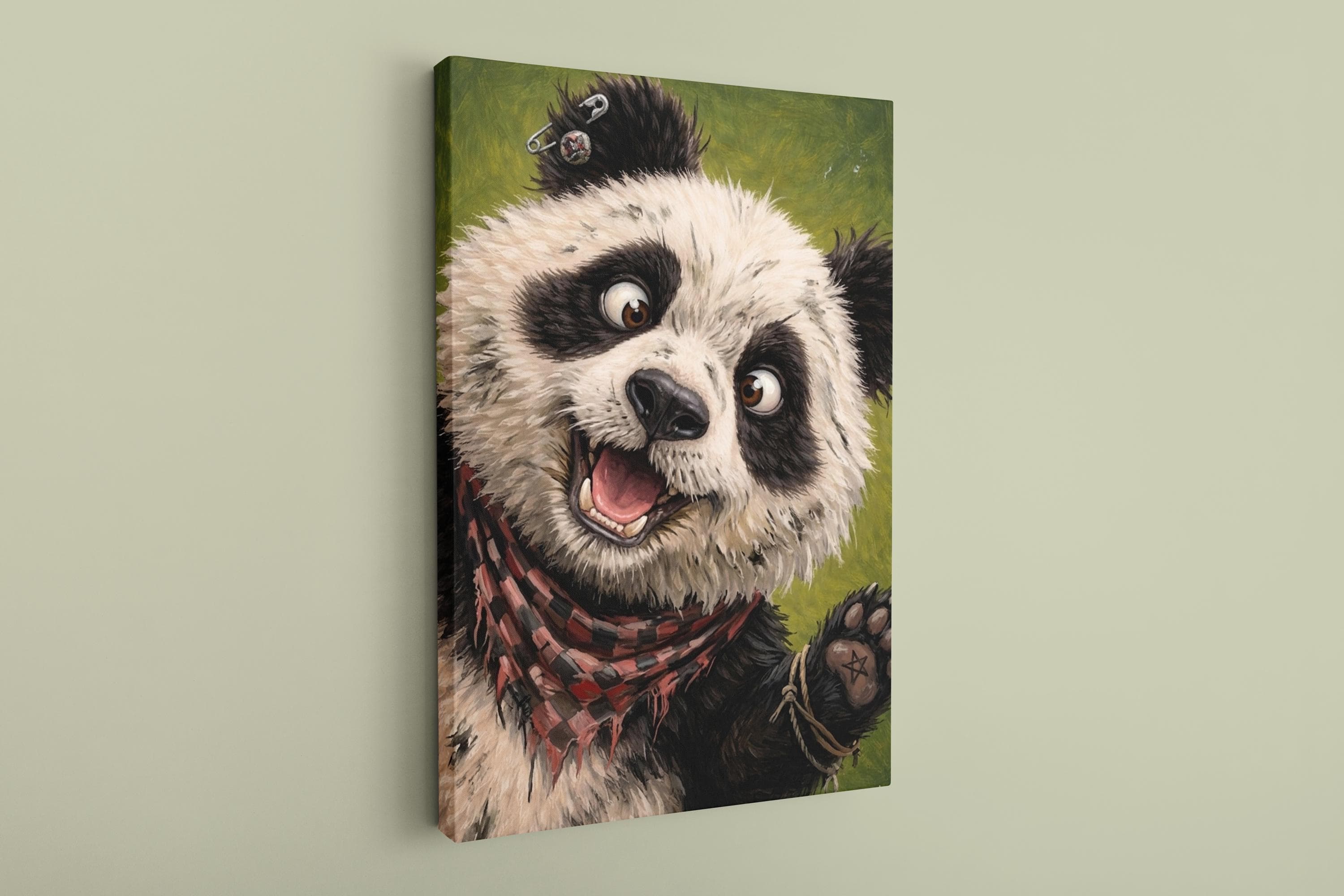 Punk Panda Canvas Wall Art,Edgy Animal Portrait,Grunge Panda Print,Alternative Home Decor,Punk Rock Animal Wall Decor,Street Art Style Panda - image 4