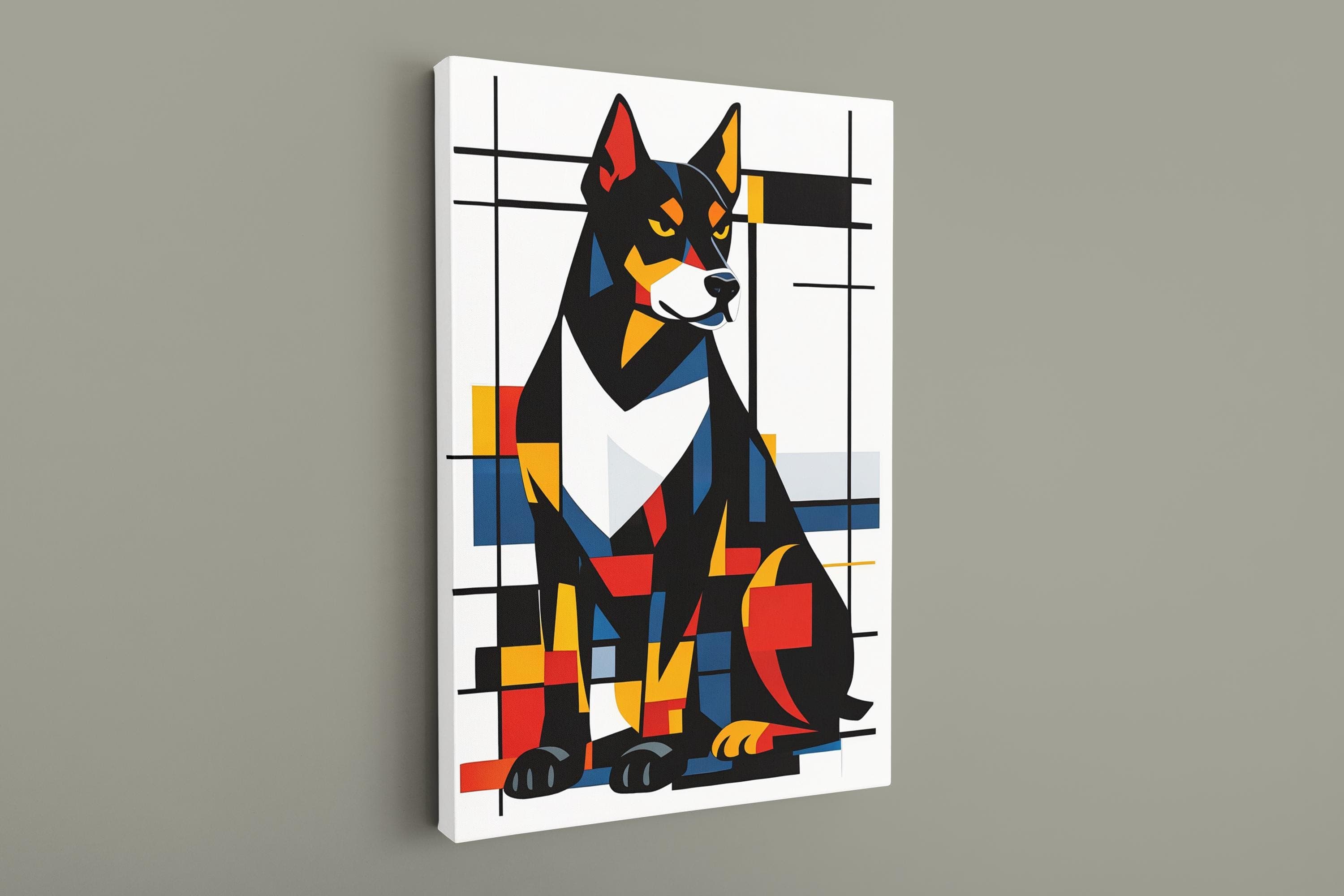 Mondrian Style Doberman Dog Canvas Wall Art, Geometric Modern Dog Painting, Abstract Pet Art Print, Colorful Contemporary Wall Decor - image 5