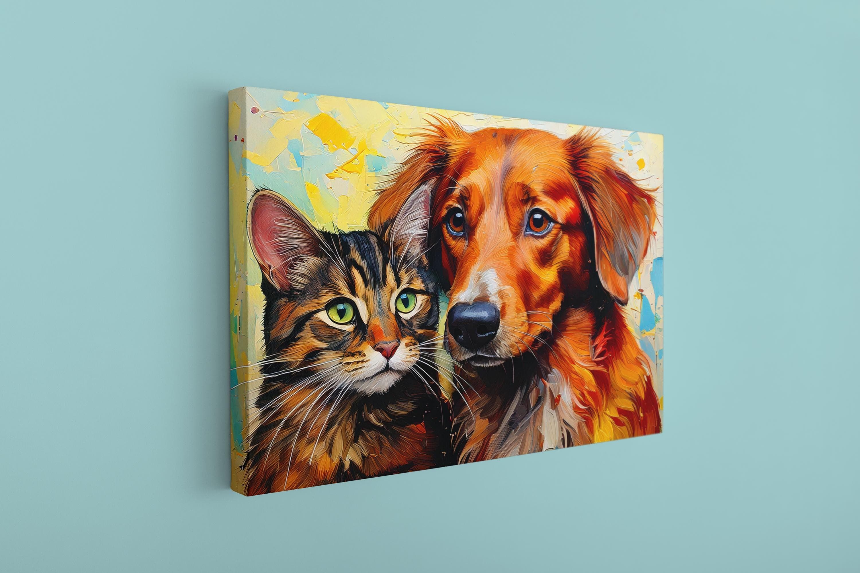Colorful Cat and Dog Canvas Wall Art: Animal Lover Gift - image 5