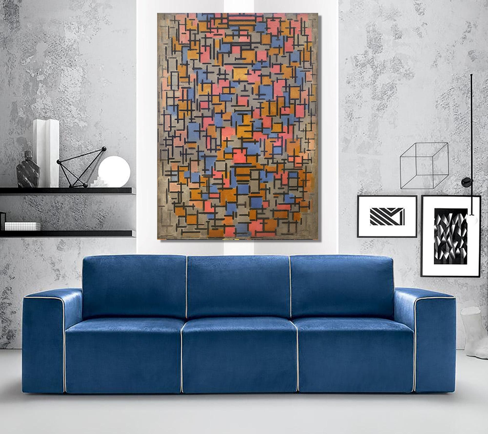 Mondrian Inspired Abstract Canvas Wall Art, Geometric Modern Painting, Color Block Abstract Art Print, Mid Century Contemporary Wall Decor