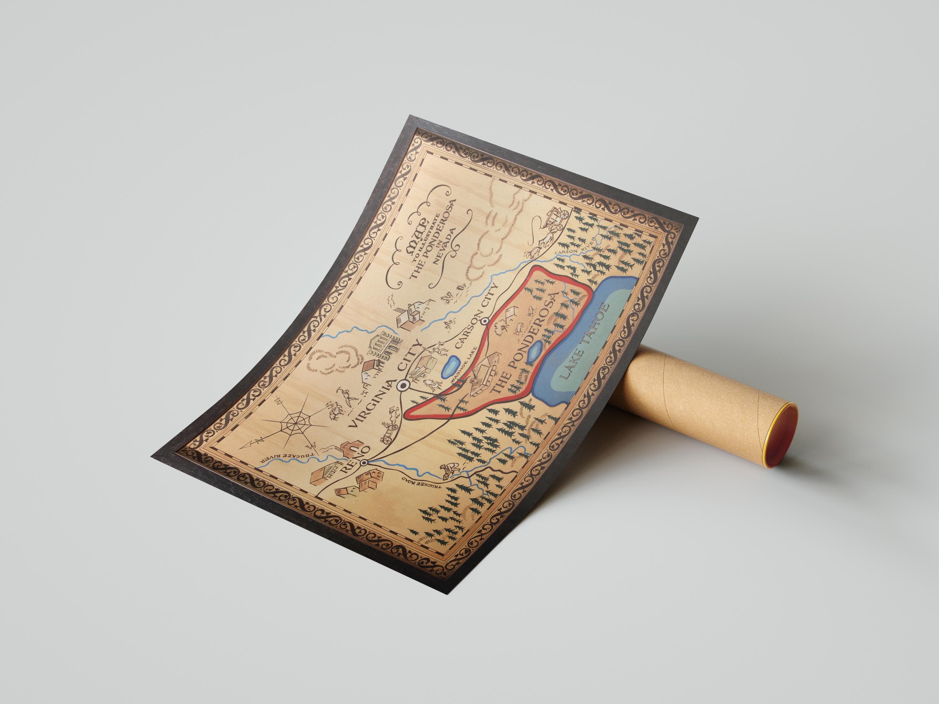 Ponderosa Map Art: Bonanza Nevada Canvas - image 5