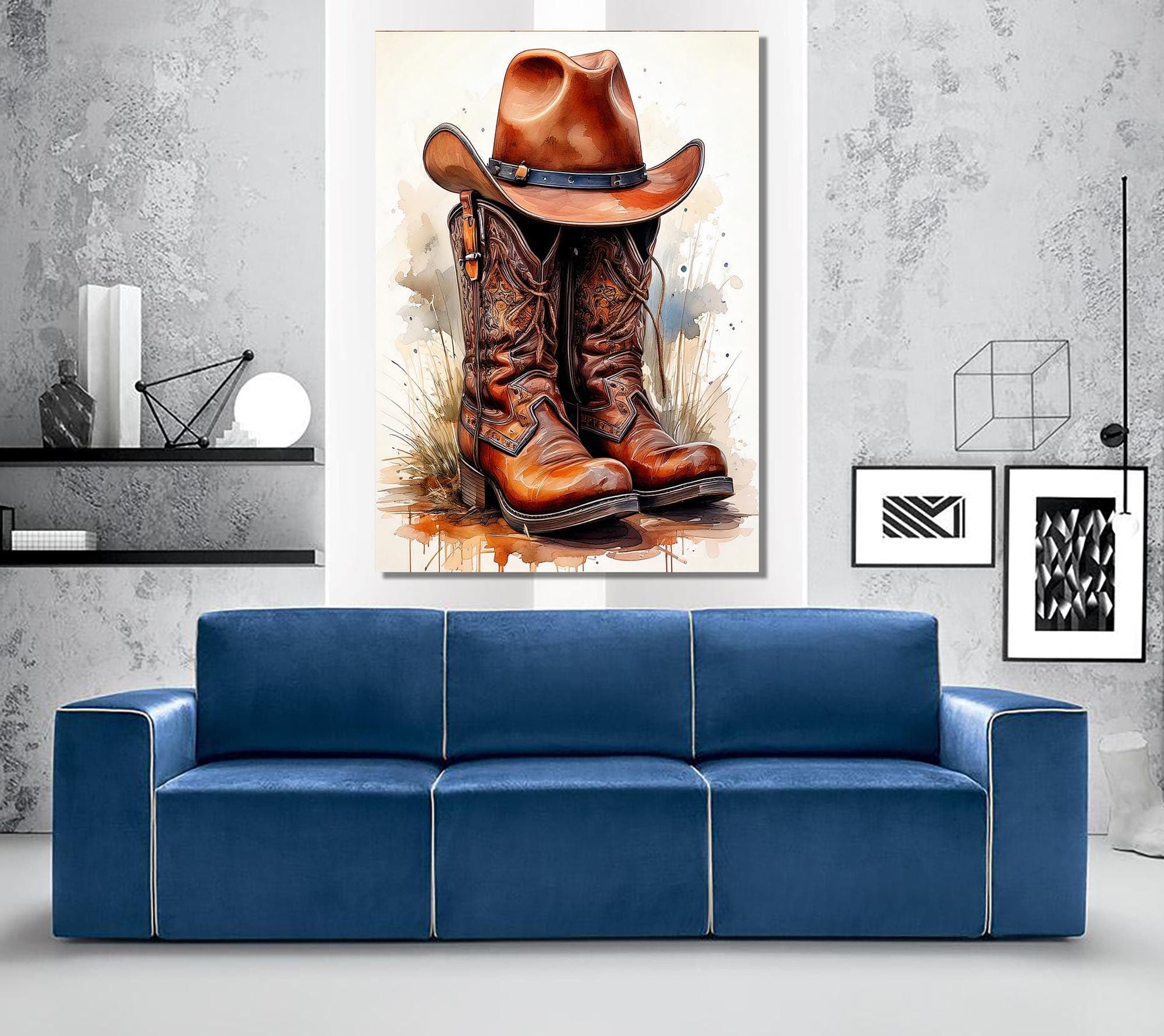 Cowboy Boots and Hat Watercolor Canvas Print: Western Wall Decor - image 5