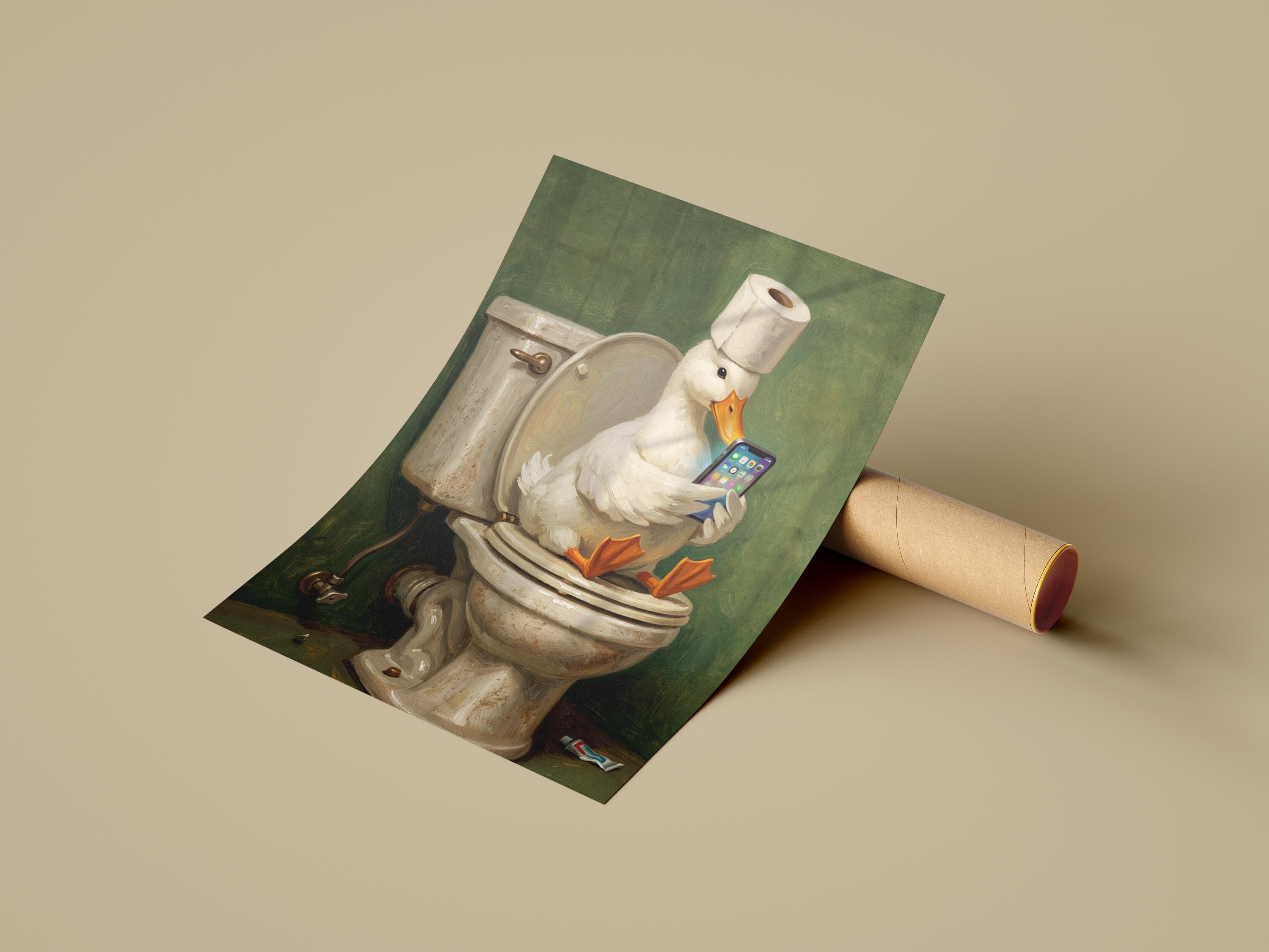 Funny Duck Bathroom Poster,Duck on Toilet Art Print,Quirky Animal Wall Art,Humorous Bathroom Decor, Surreal Duck Painting,Modern Funny Decor - image 3