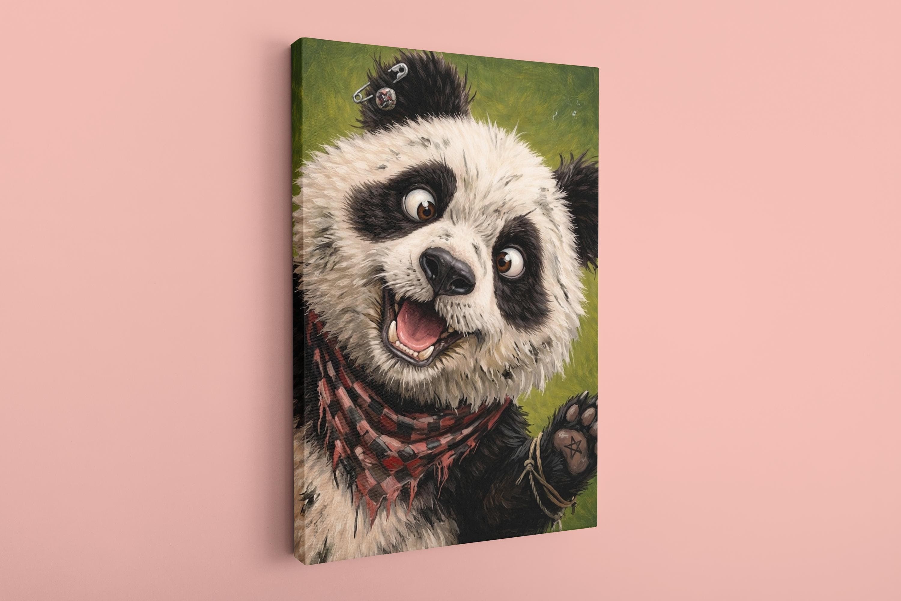 Punk Panda Canvas Wall Art,Edgy Animal Portrait,Grunge Panda Print,Alternative Home Decor,Punk Rock Animal Wall Decor,Street Art Style Panda - image 3
