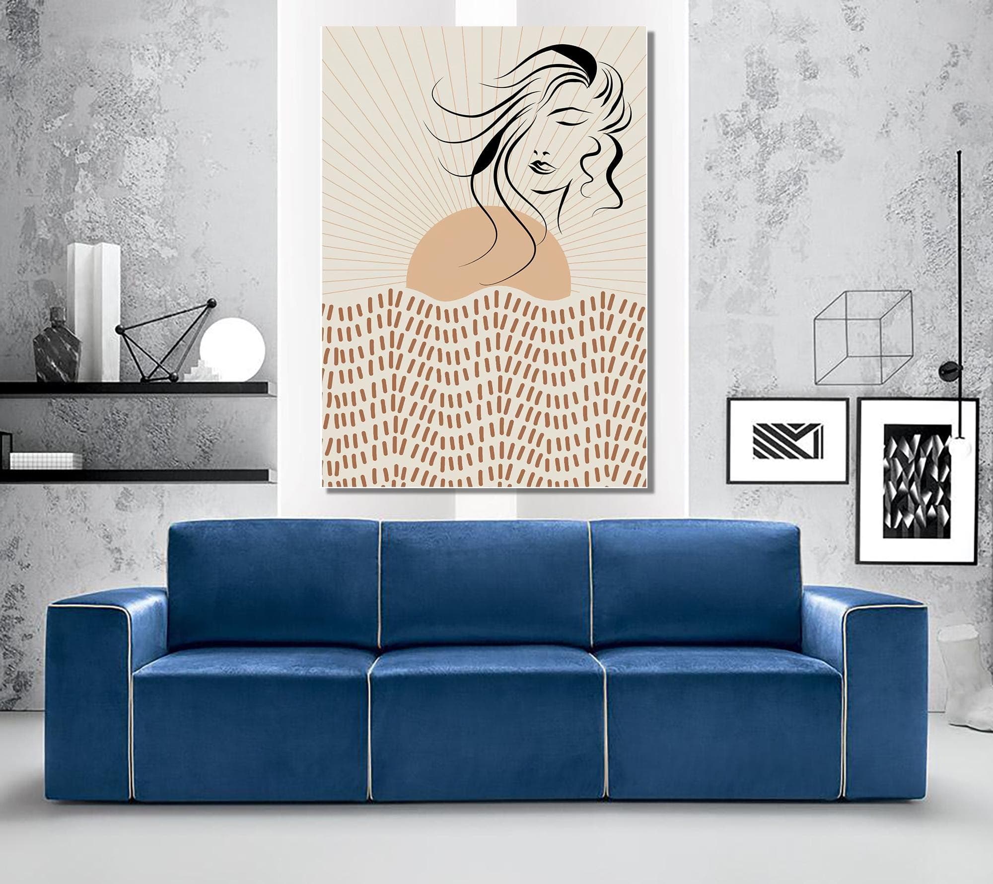 Woman Face Line Art Canvas: Mid Century Modern Wall Decor