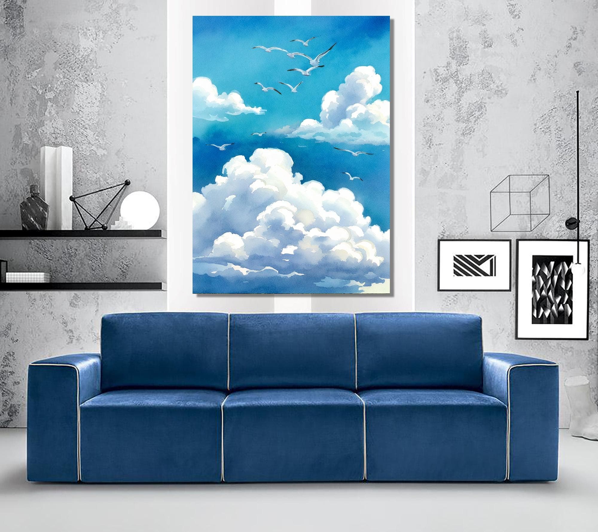 Flying Birds and Clouds Canvas Art Print - Vertical Wall Hanging - image 4