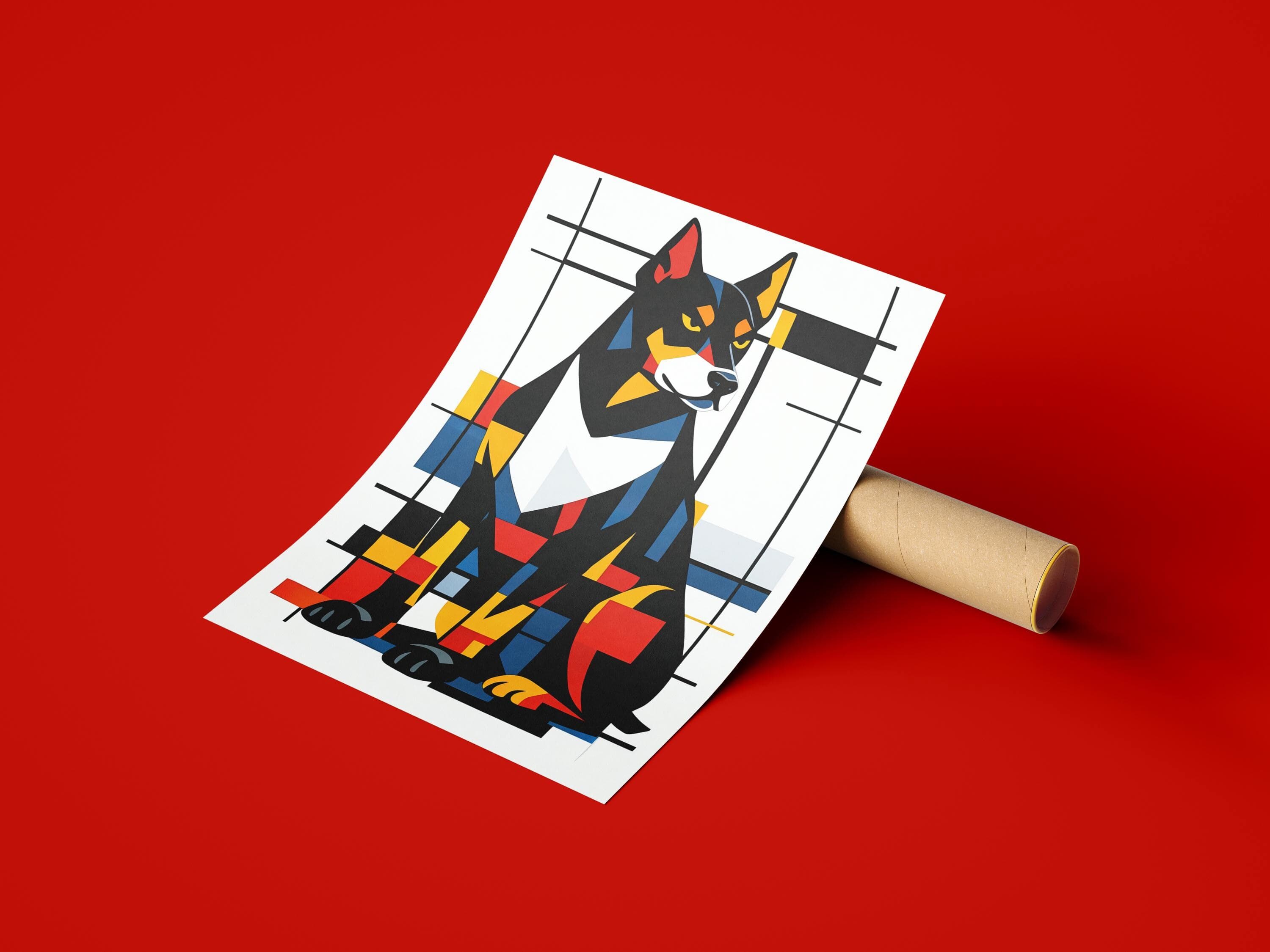 Mondrian Style Doberman Dog Canvas Wall Art, Geometric Modern Dog Painting, Abstract Pet Art Print, Colorful Contemporary Wall Decor - image 4