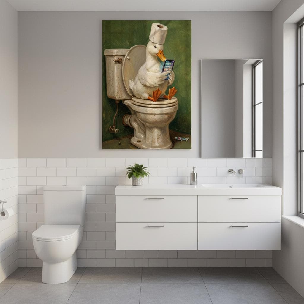 Funny Duck Bathroom Poster,Duck on Toilet Art Print,Quirky Animal Wall Art,Humorous Bathroom Decor, Surreal Duck Painting,Modern Funny Decor - image 4