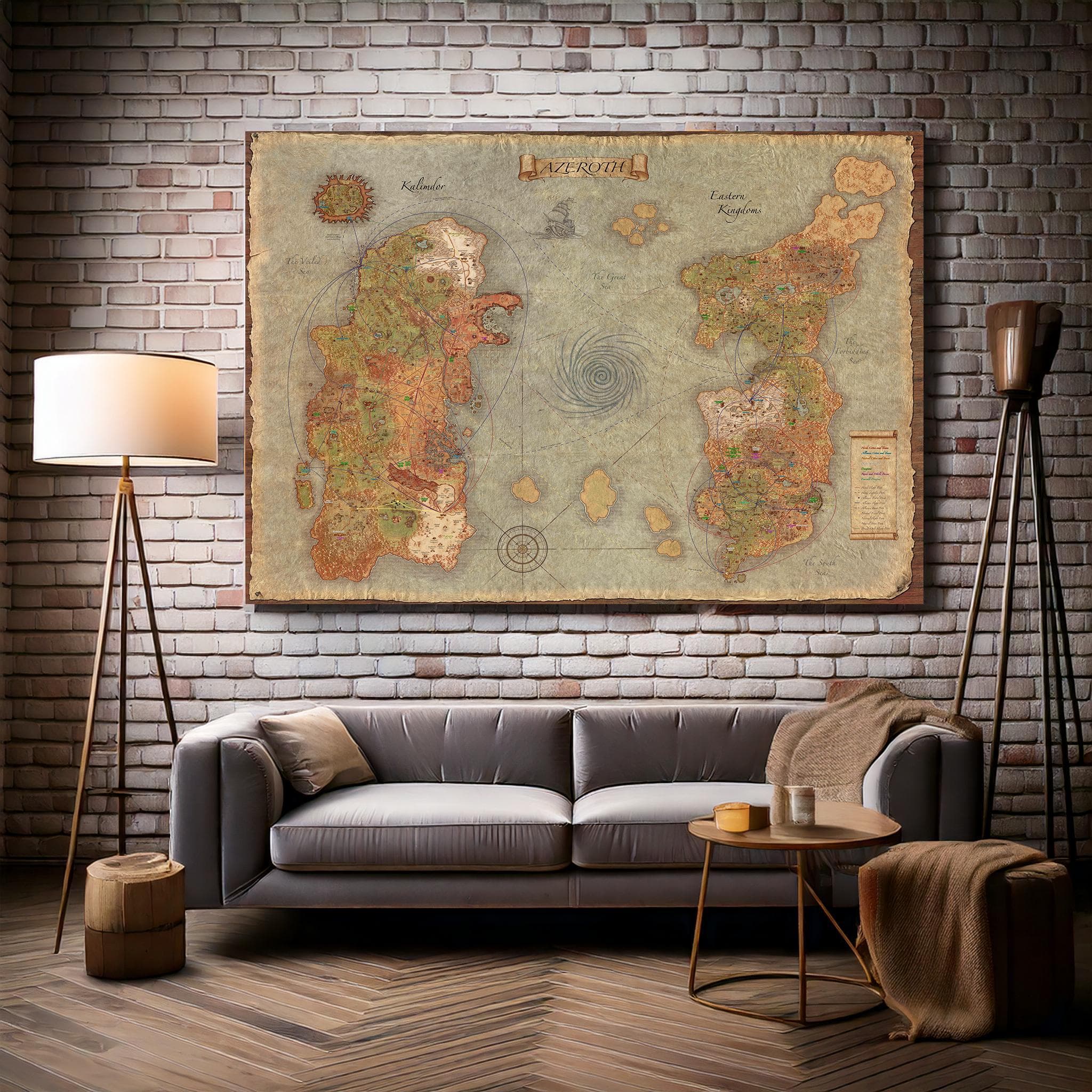 Map Poster, Azeroth Map Canvas, Map Wall Art Gaming ,Christmas Gift, Azeroth Wall Art, Game Print, Canvas Art Decor