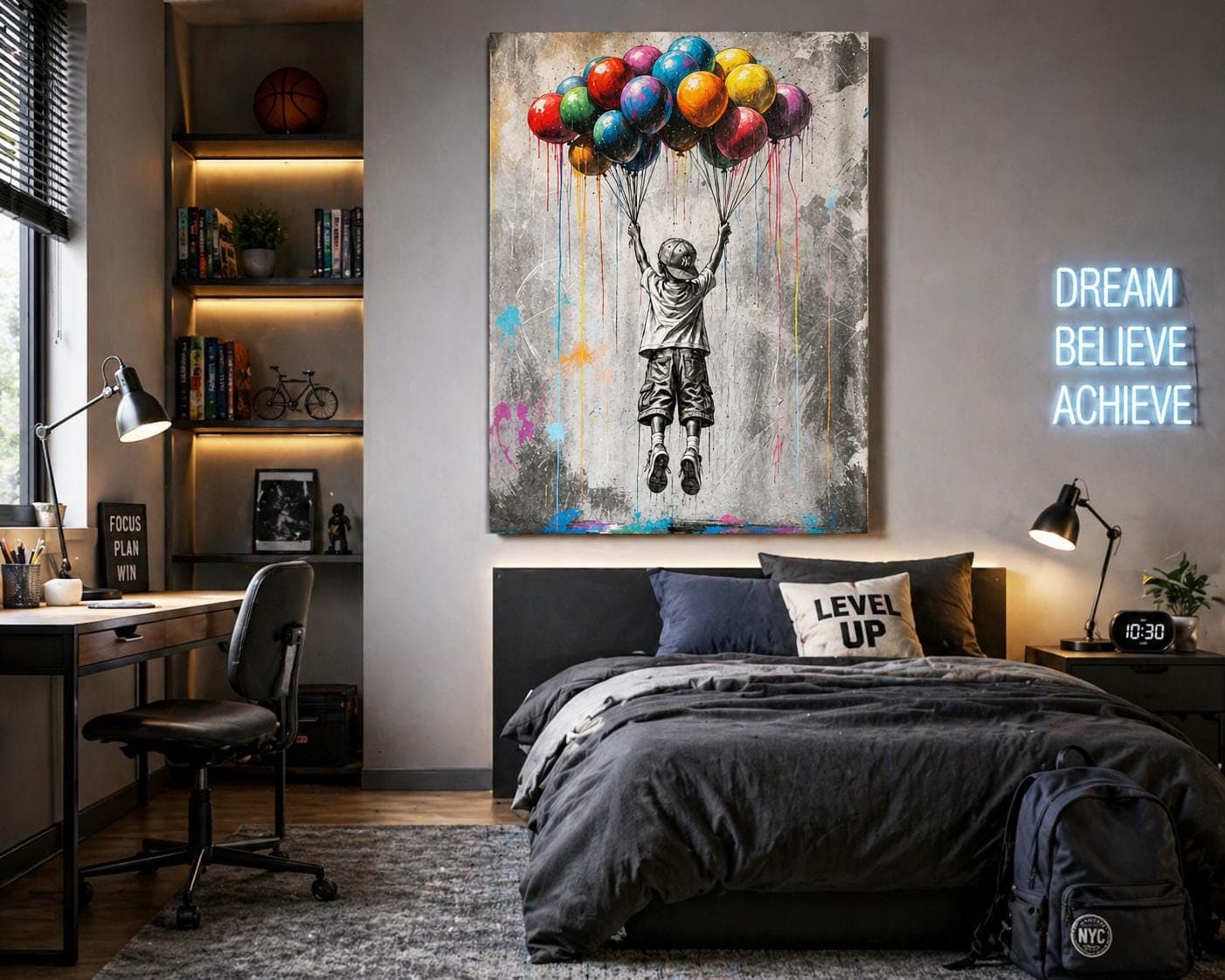 Colorful Balloon Street Art Canvas, Nursery Wall Art, Urban Graffiti Wallart, Charcoal Style Print, Kids Room Decor, Gift Idea - image 3
