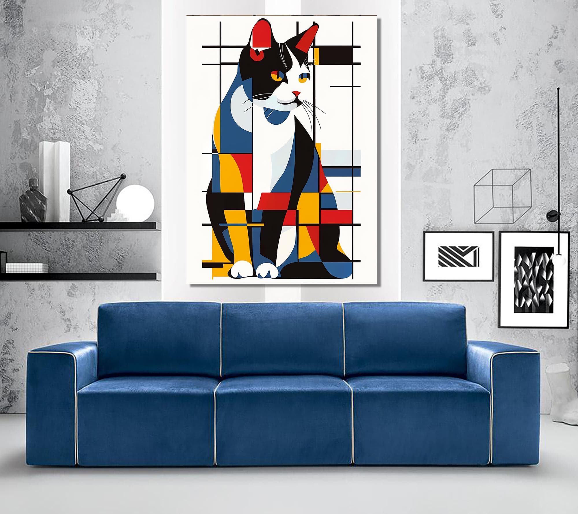 Mondrian Cat Art Canvas Print: Abstract Geometric Wall Decor - image 4