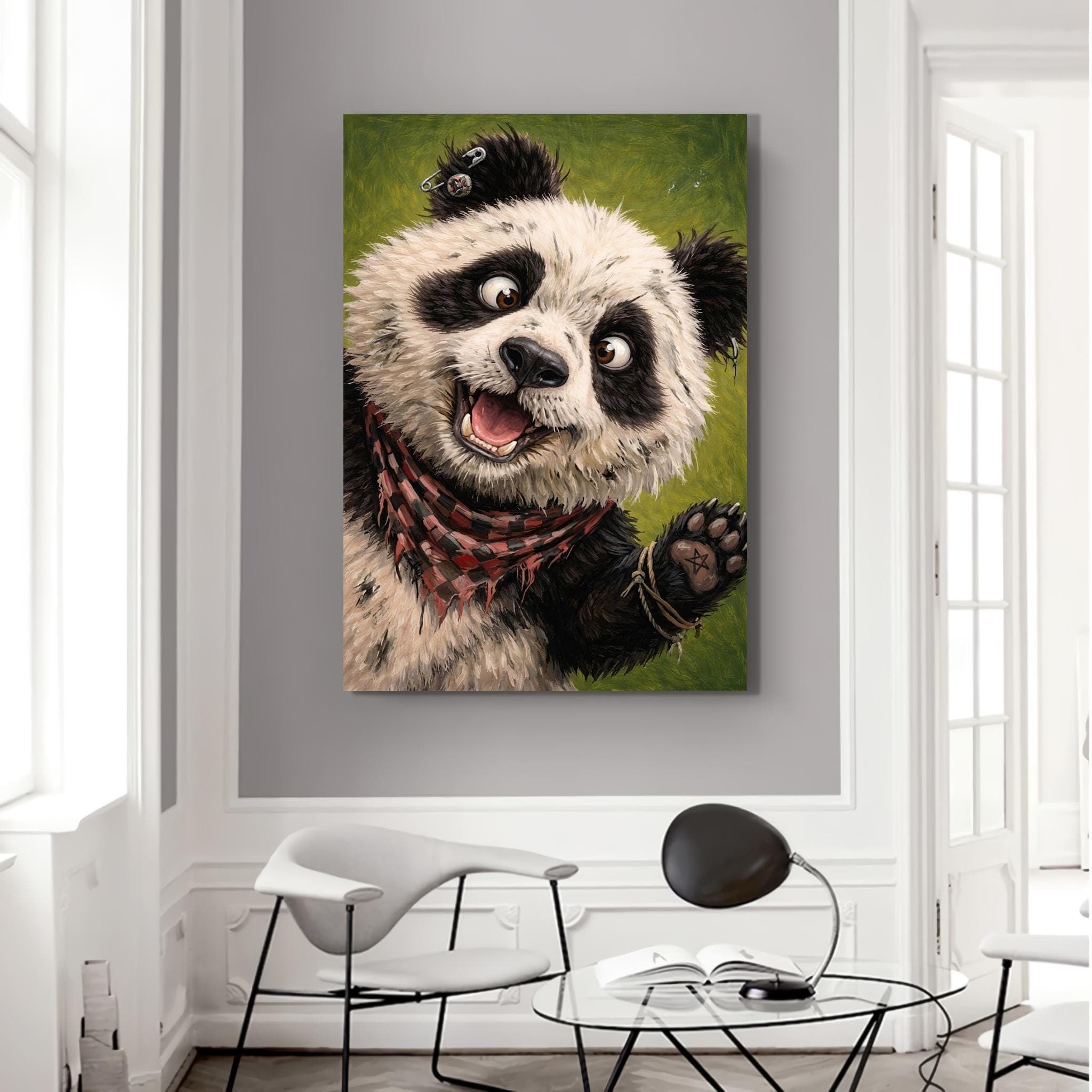 Punk Panda Canvas Wall Art,Edgy Animal Portrait,Grunge Panda Print,Alternative Home Decor,Punk Rock Animal Wall Decor,Street Art Style Panda