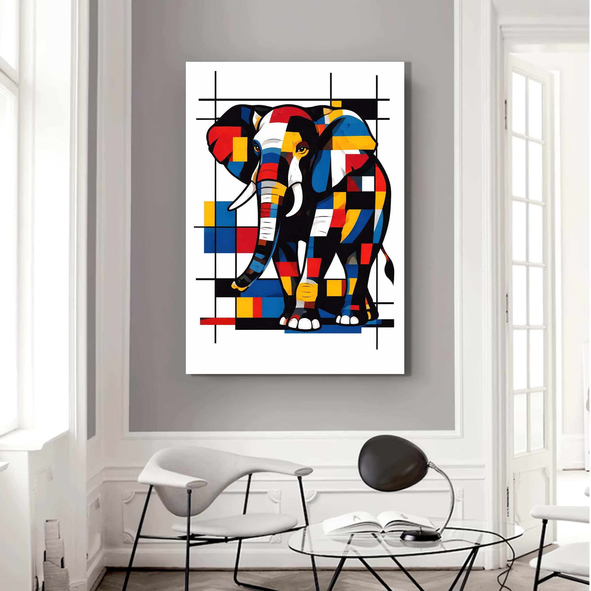 Mondrian Style Elephant Canvas Wall Art, Geometric Abstract Elephant Painting, Modern Colorful Animal Art Print, Contemporary Home Decor - image 4