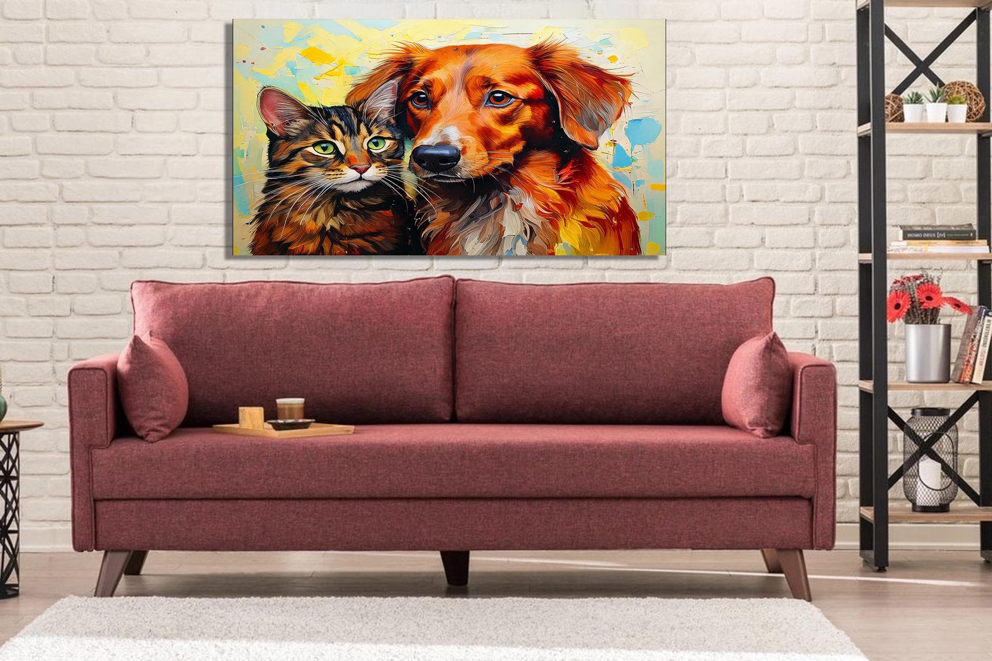 Colorful Cat and Dog Canvas Wall Art: Animal Lover Gift - image 4