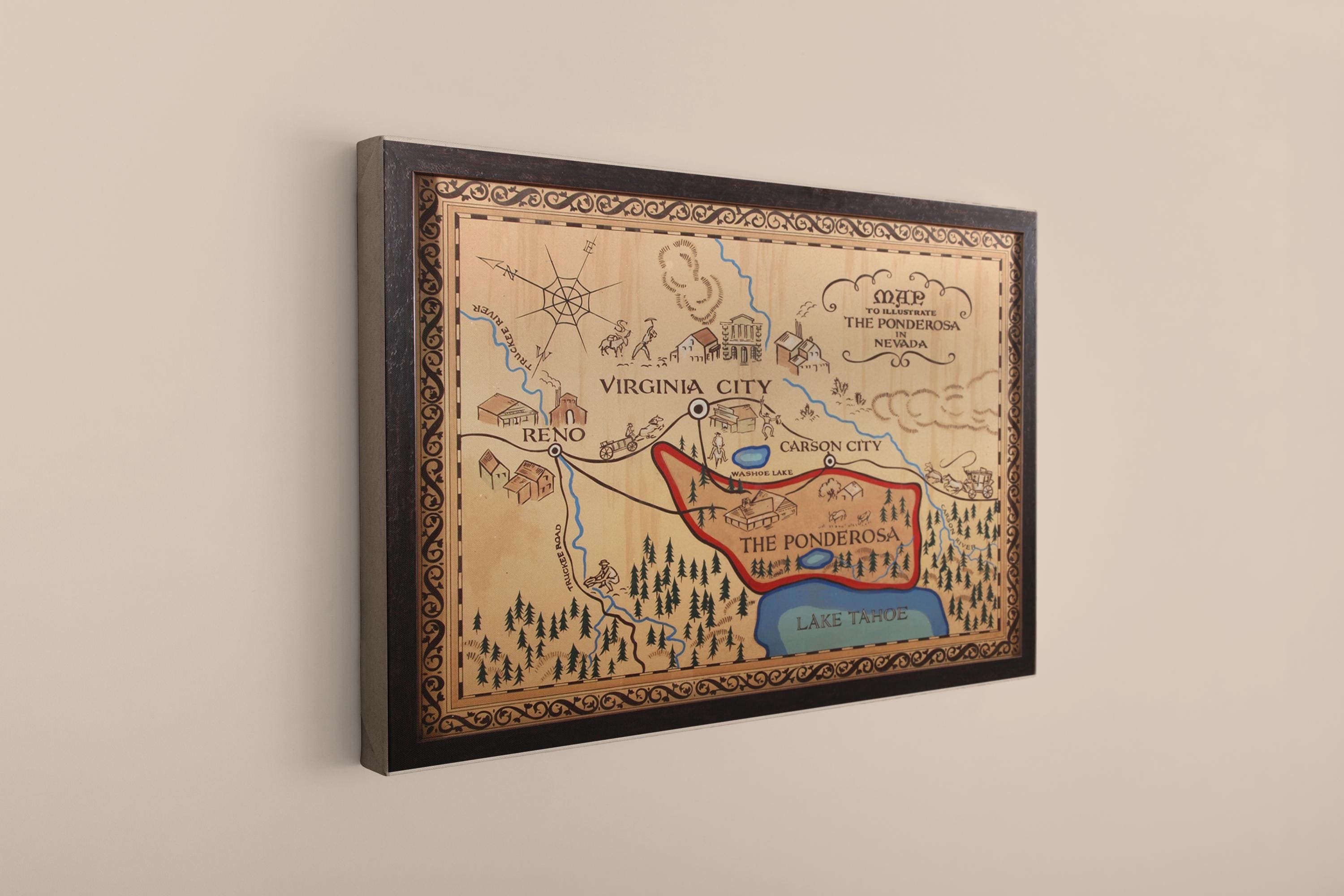 Ponderosa Map Art: Bonanza Nevada Canvas - image 3