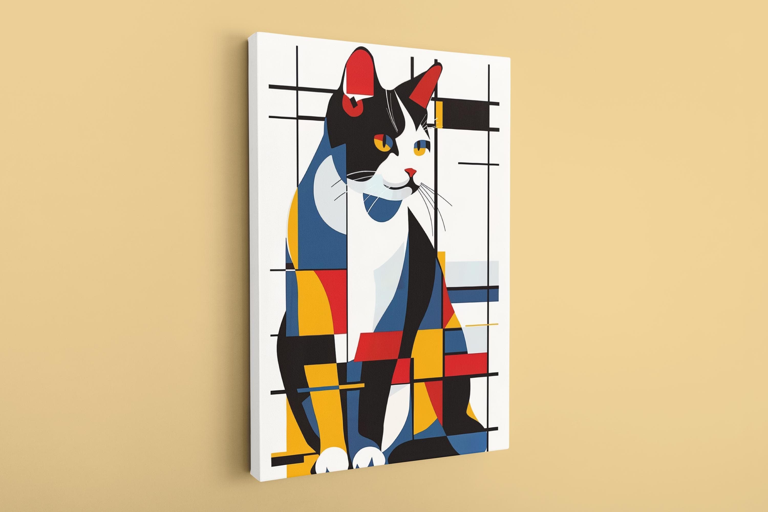 Mondrian Cat Art Canvas Print: Abstract Geometric Wall Decor - image 3