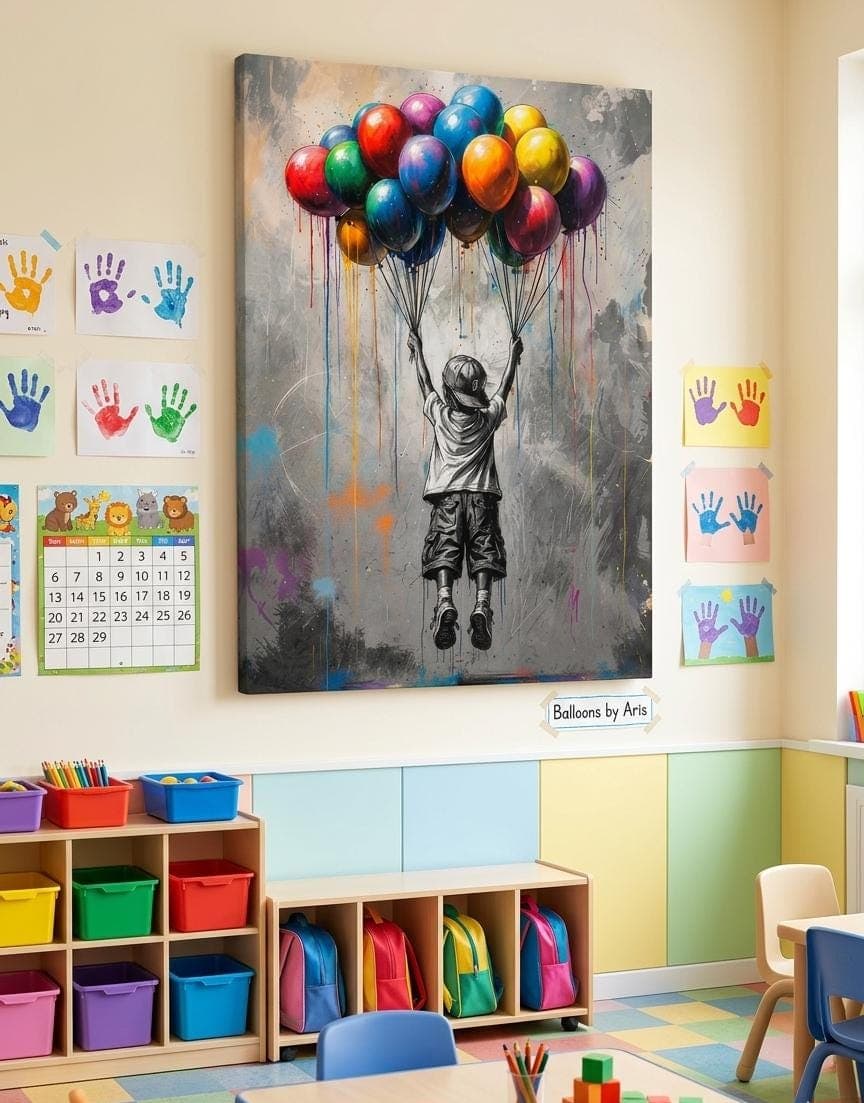 Colorful Balloon Street Art Canvas, Nursery Wall Art, Urban Graffiti Wallart, Charcoal Style Print, Kids Room Decor, Gift Idea - image 4
