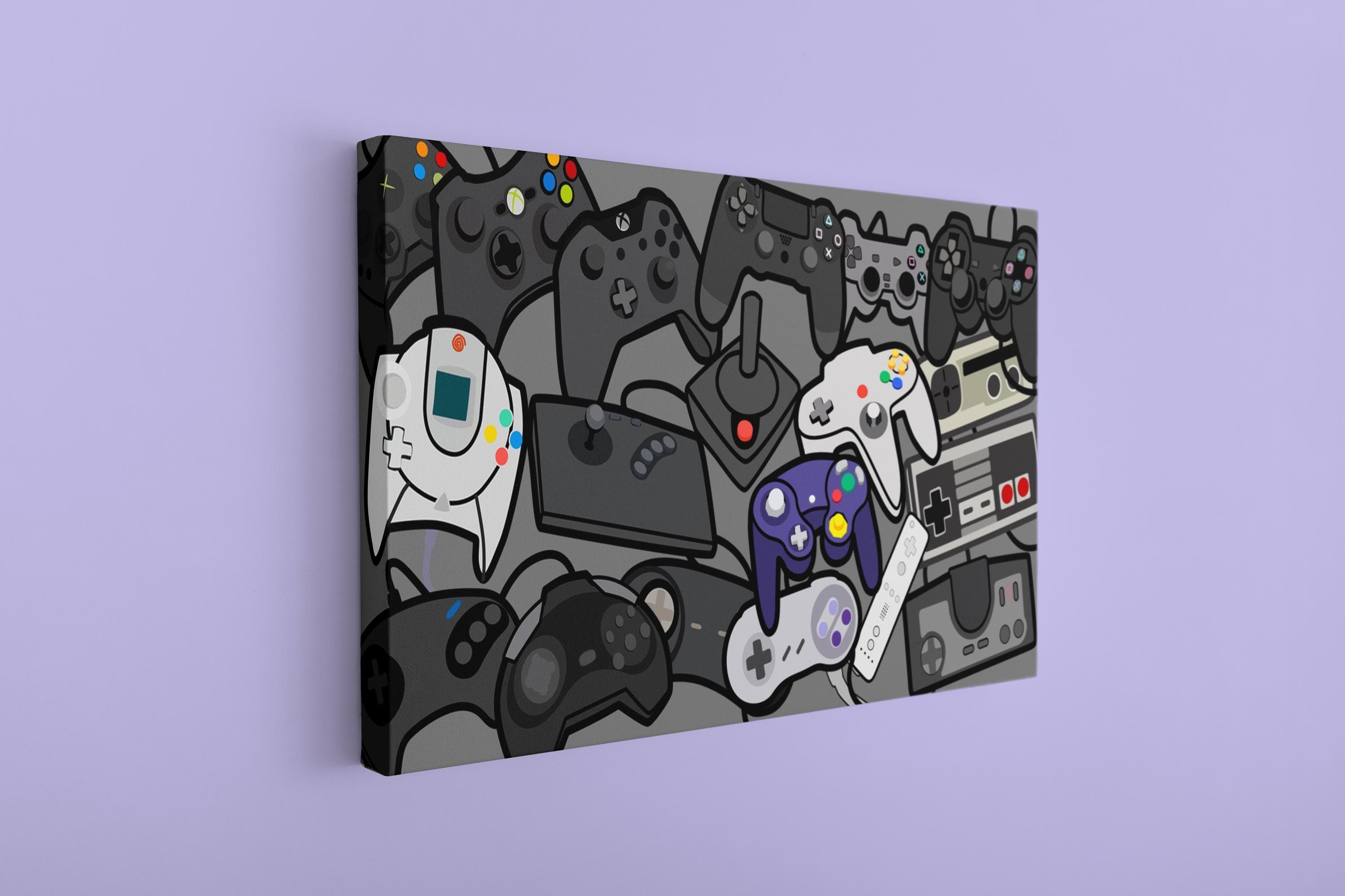 Personalized Retro Gaming Canvas Art: Gamer Room Decor,Retro Game Controller Evolution Art Print