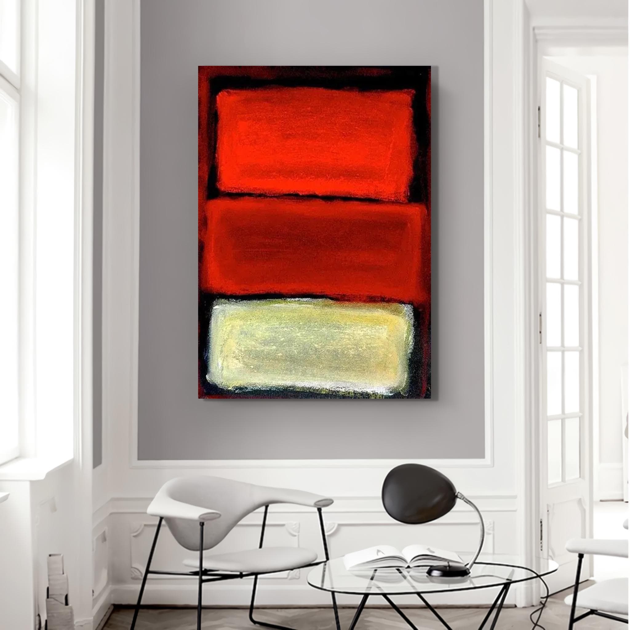 Abstract Rothko Style Canvas, Modern Minimalist Art , Red Orange Beige Color Block Poster, Mark Rothko Shades of Red