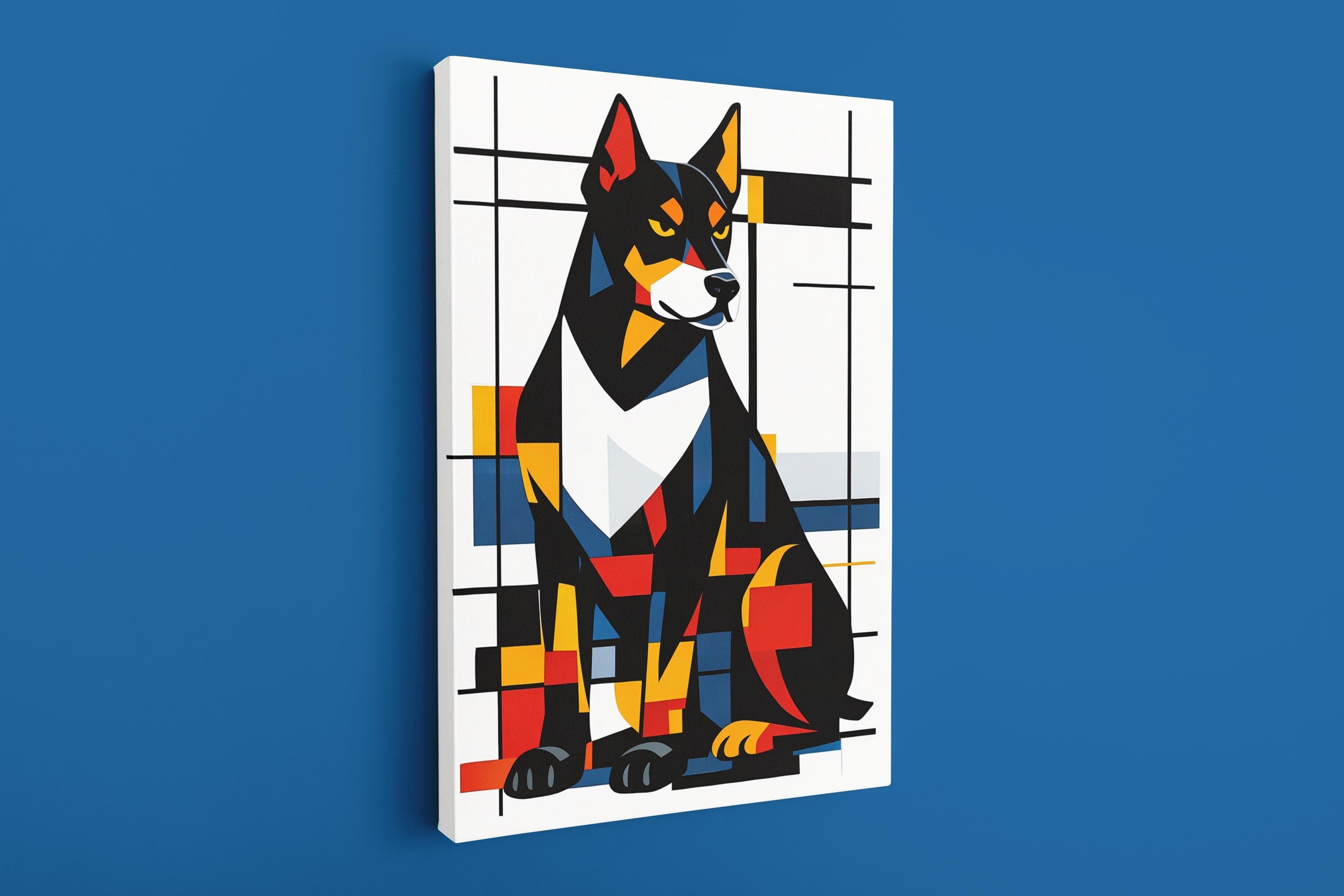 Mondrian Style Doberman Dog Canvas Wall Art, Geometric Modern Dog Painting, Abstract Pet Art Print, Colorful Contemporary Wall Decor - image 3
